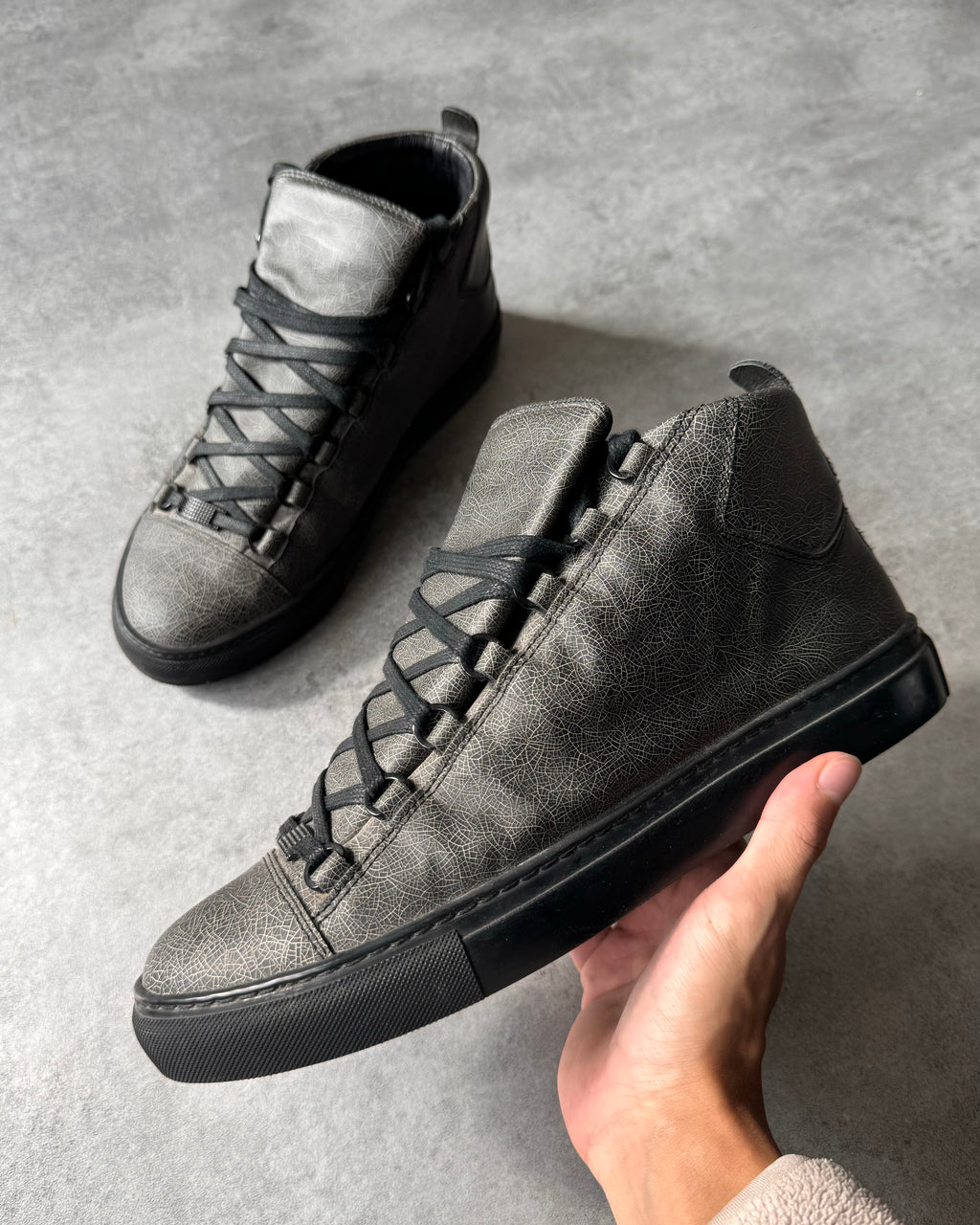 Balenciaga Arena High Cracked Grey Print Sneakers