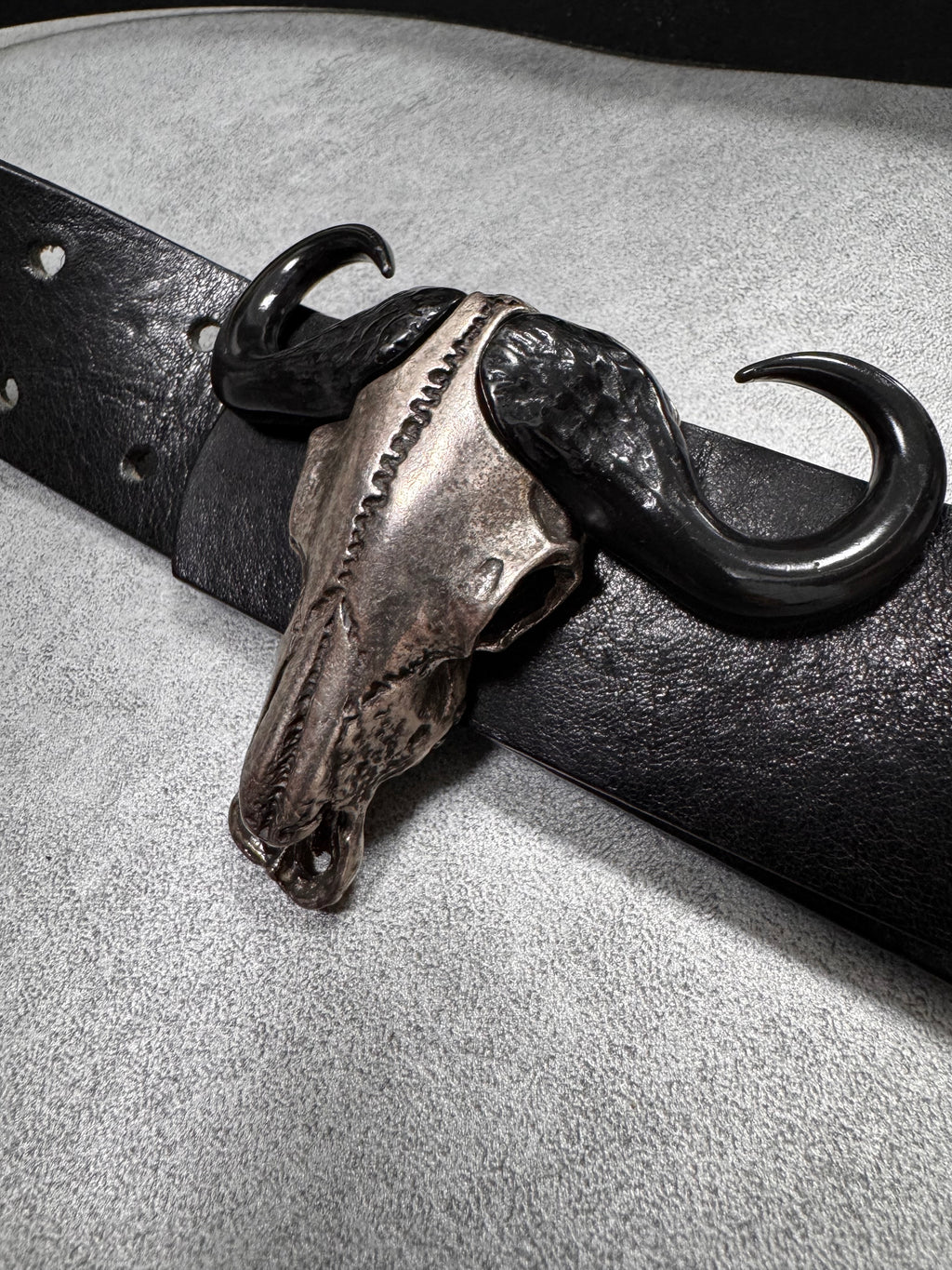 Cavalli Bull Skull Buckle Leather Belt