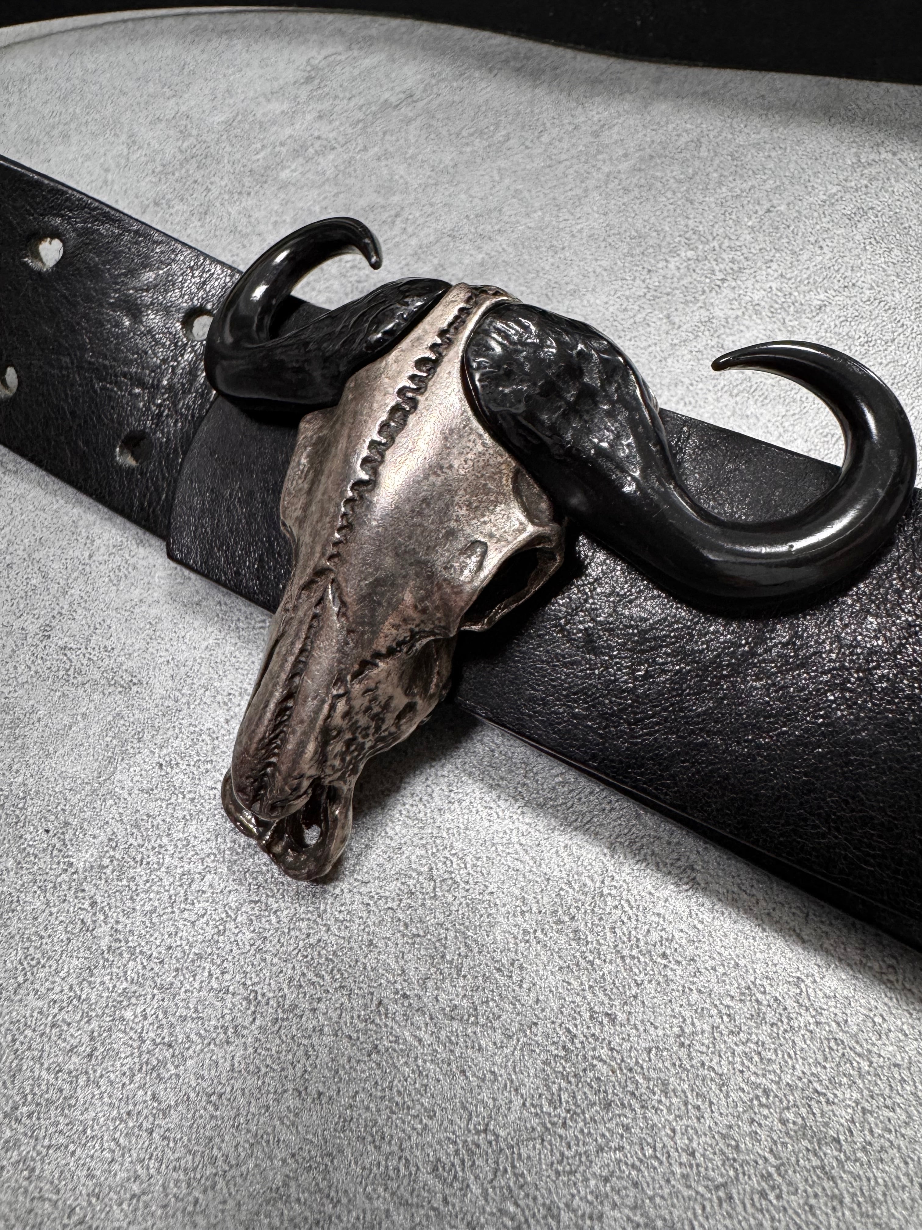 Cavalli Bull Skull Buckle Leather Belt