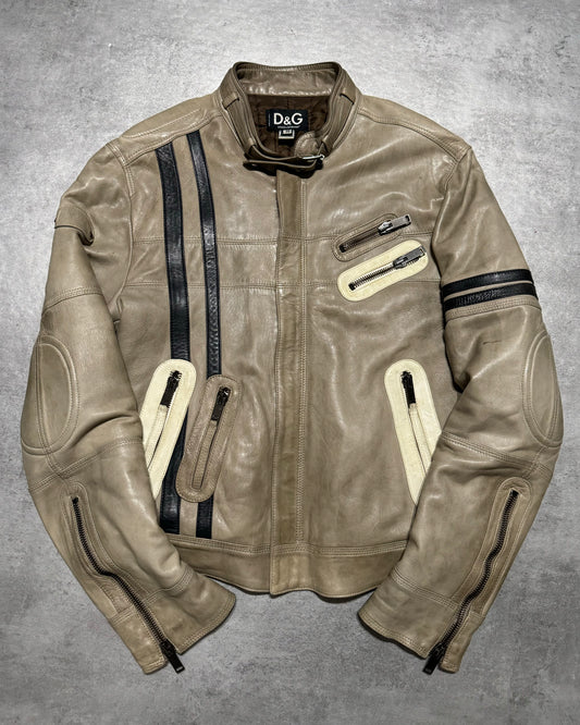 AW2004 Dolce & Gabbana Astro Biker Cafe Cream Leather Jacke (M/L) - 1