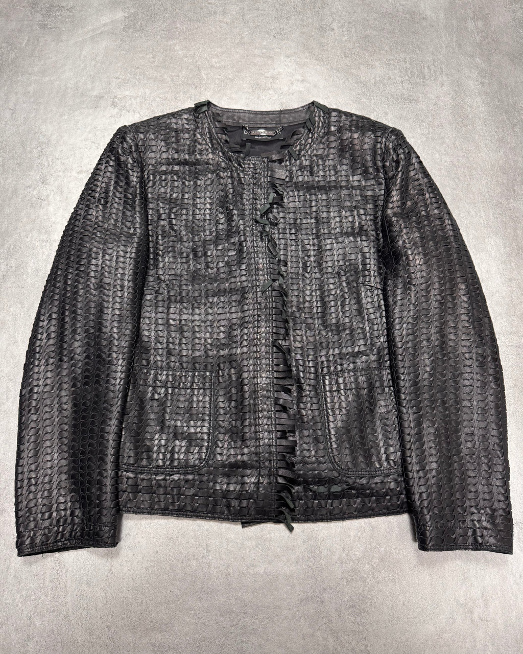 2000s Dolce & Gabbana Woven Black Leather Jacket