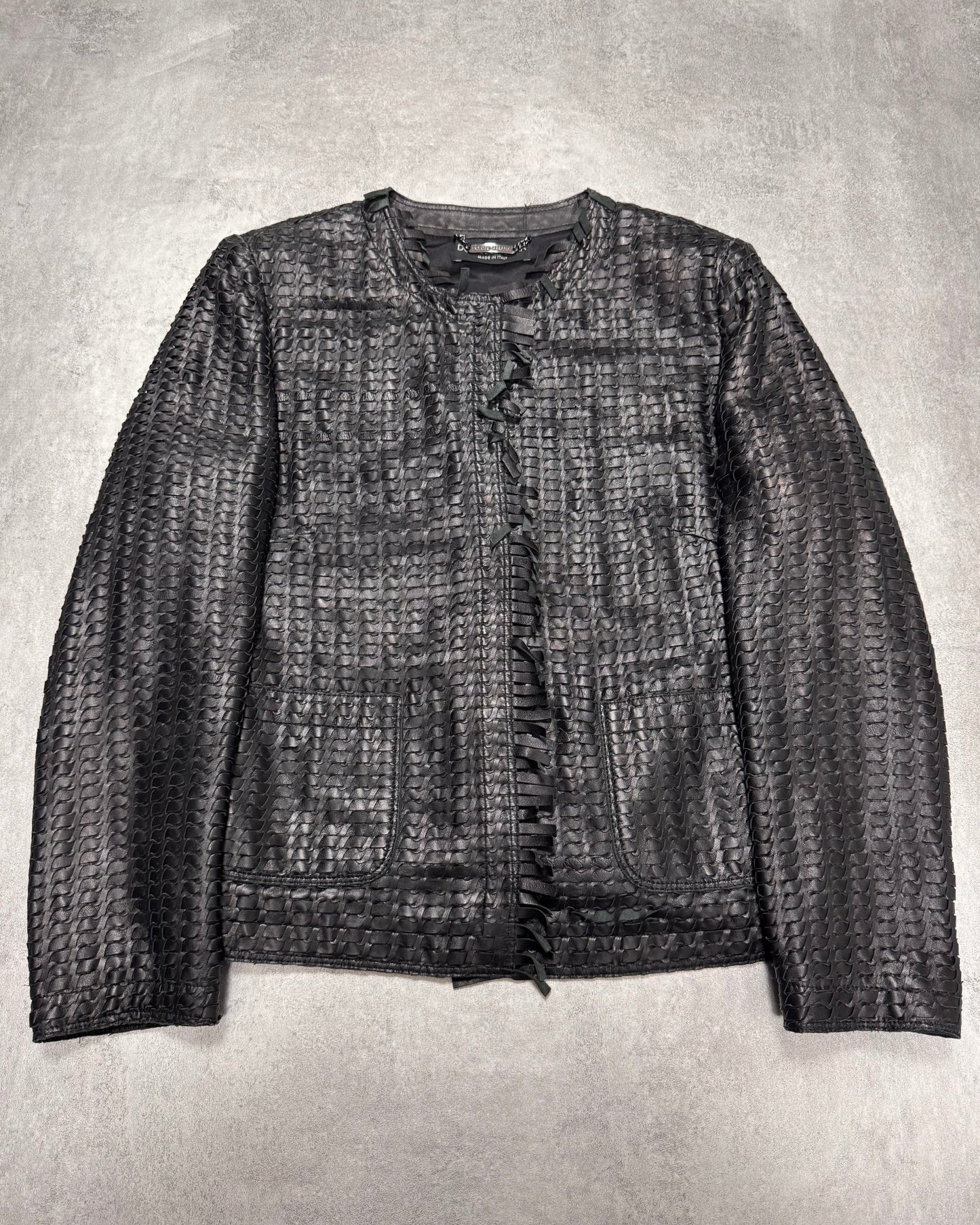 2000s Dolce & Gabbana Woven Black Leather Jacket (XS/S)