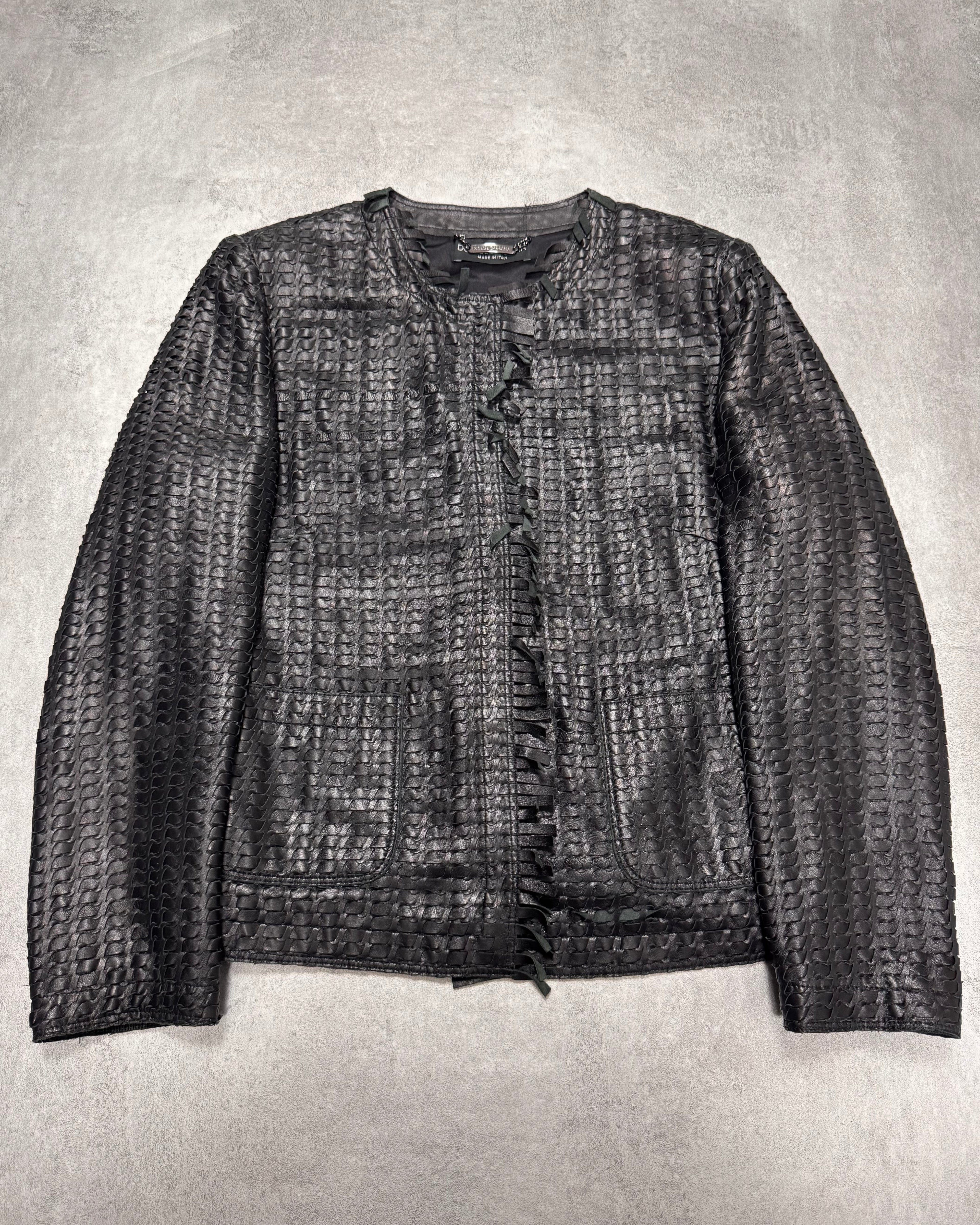 2000s Dolce & Gabbana Woven Black Leather Jacket