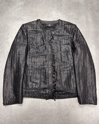 2000s Dolce & Gabbana Woven Black Leather Jacket (XS/S)