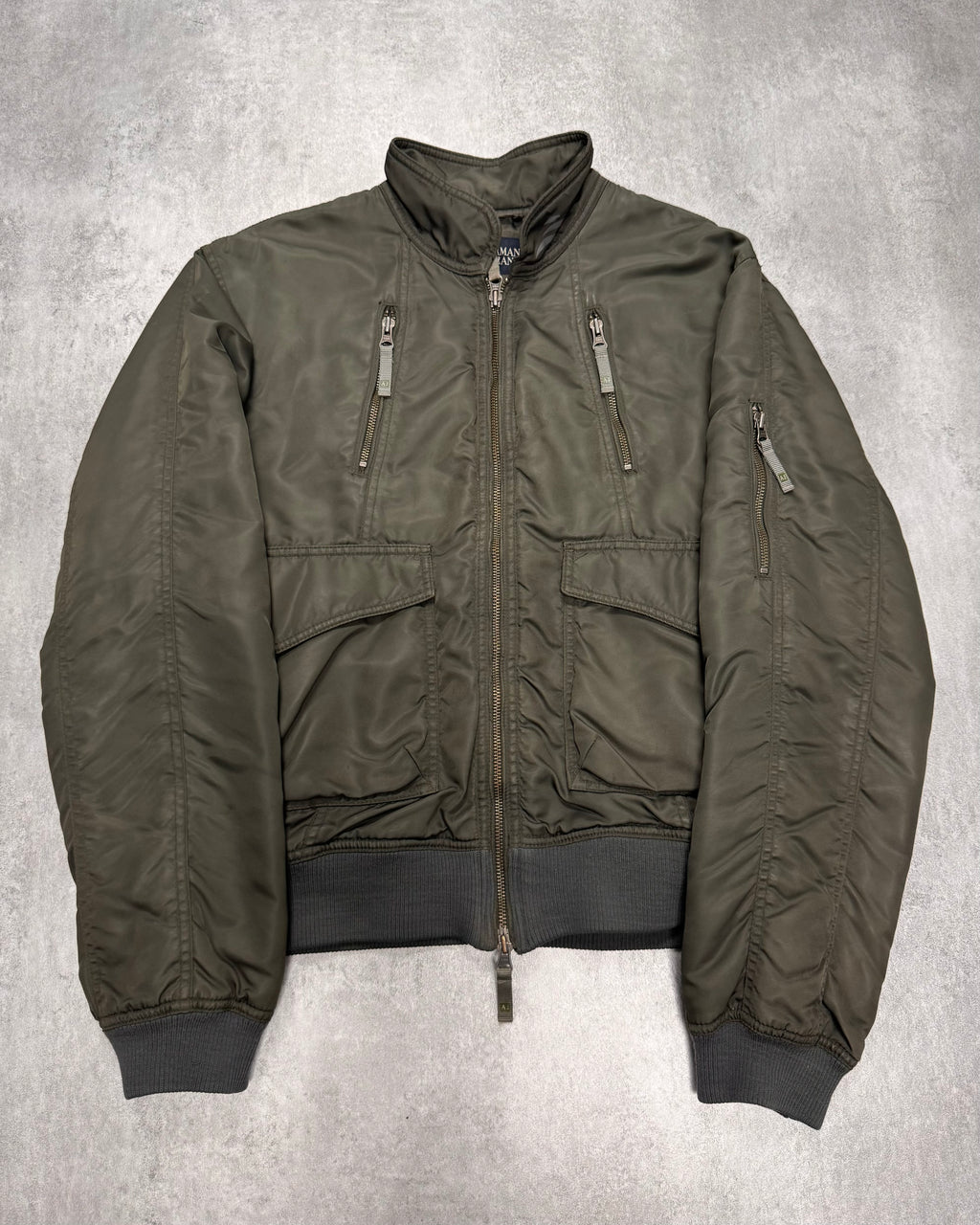 2000s Armani Olive Utility Drift Bomber Jacket