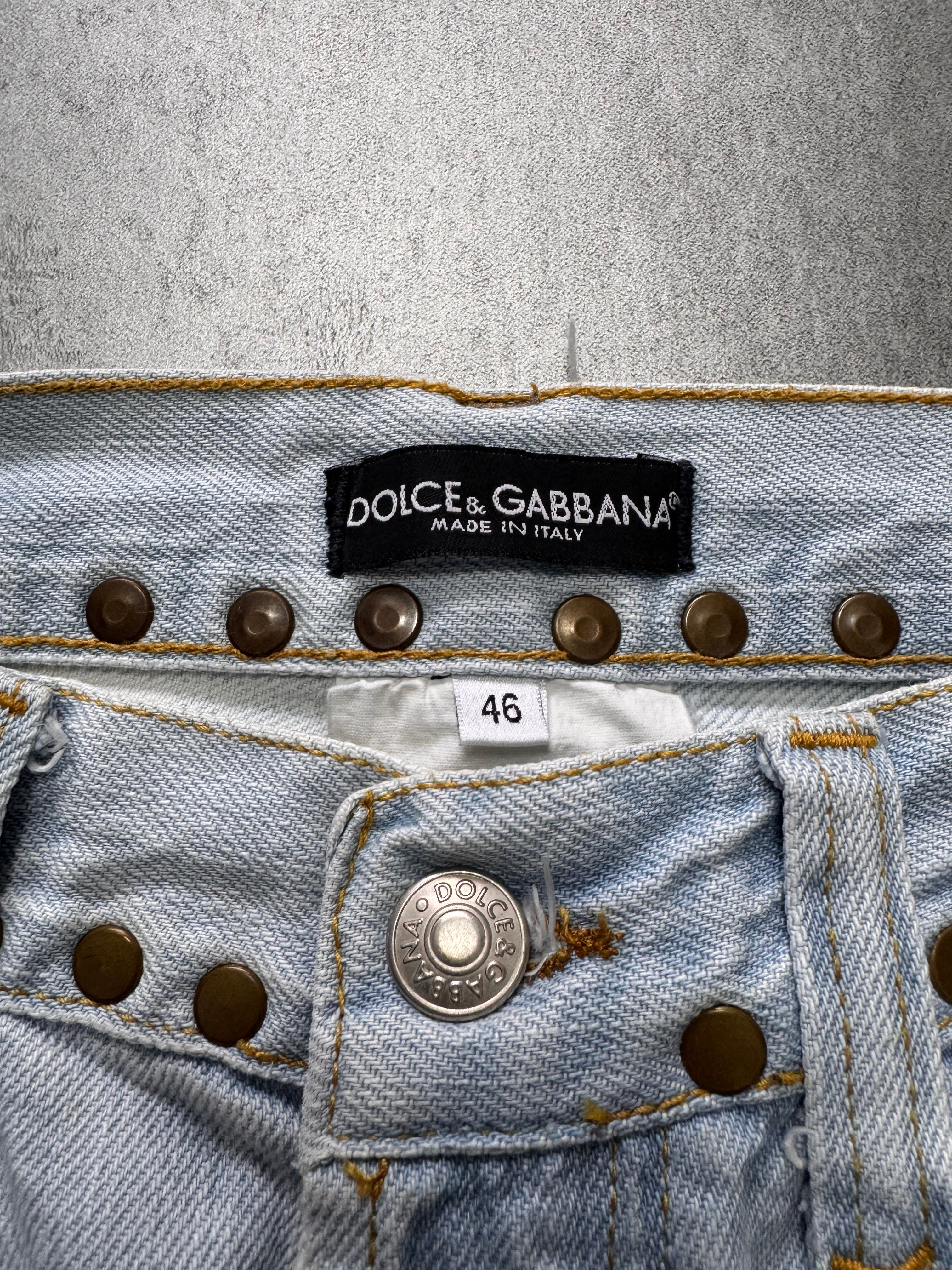 SS2006 Dolce & Gabbana Haiwai Honolulu Embroideries Distressed Denim Jeans