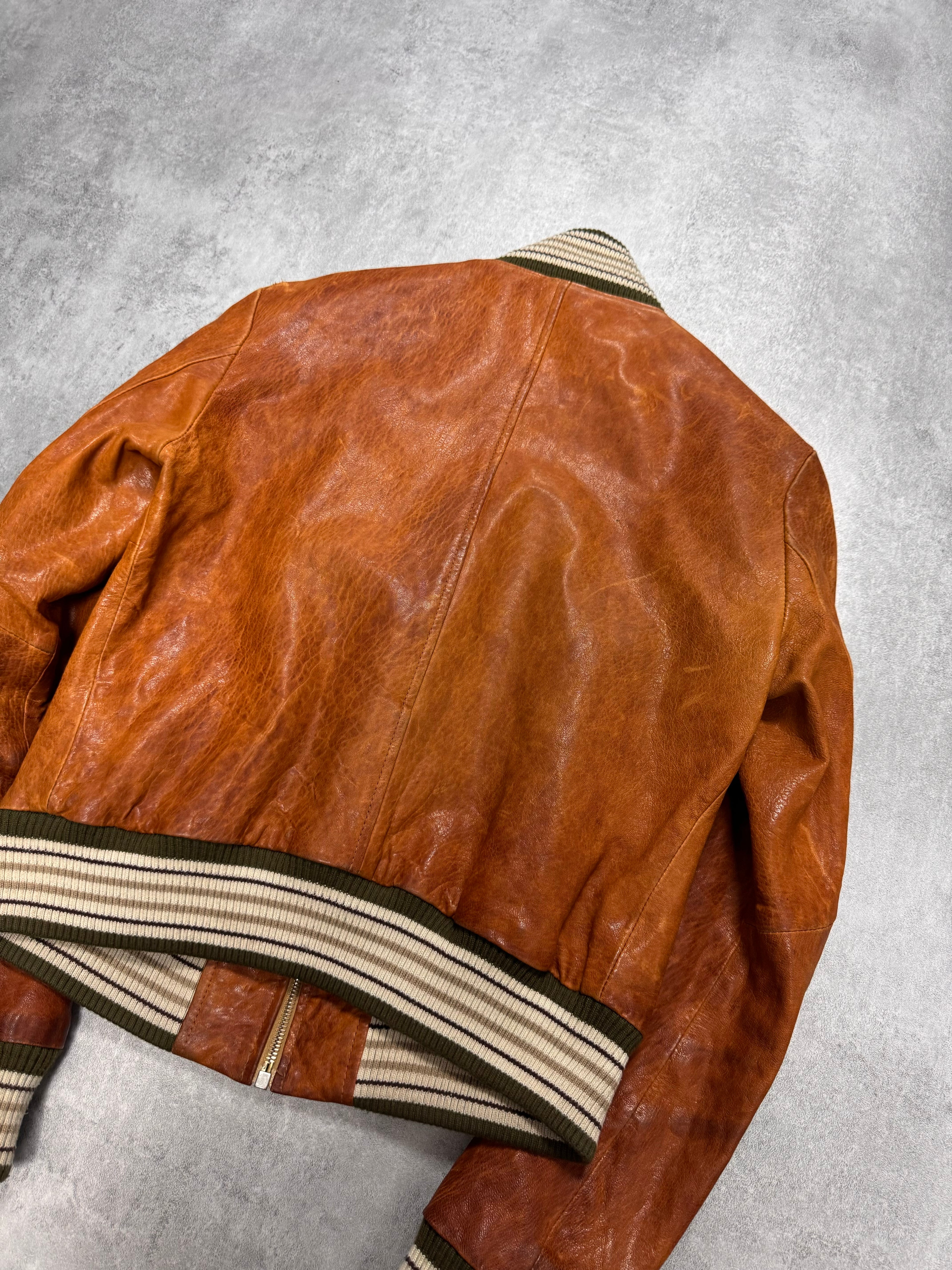 2000s Dolce & Gabbana Copper Brown Utility Cargo Leather Jacket