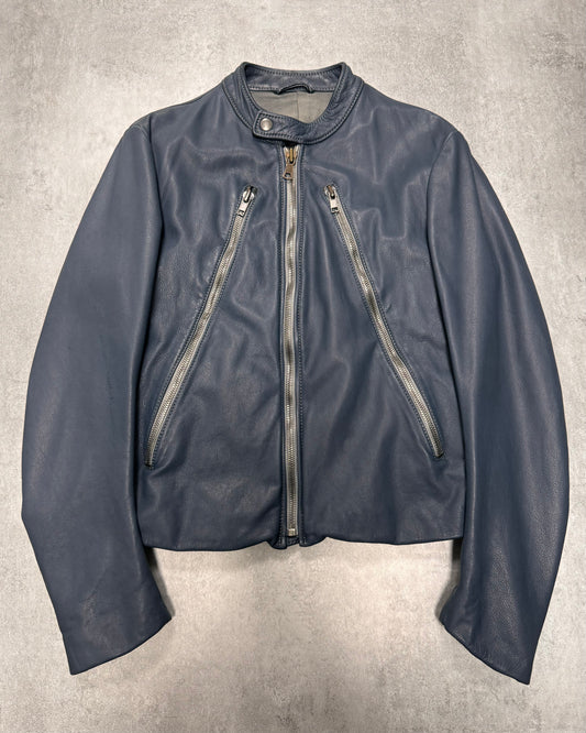 SS2008 Maison Margiela 5-Zip Biker Navy Leather Jacket (XS/S)