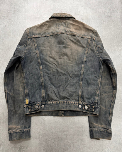 2000s Armani Faded Denim Biker Jacket (S)