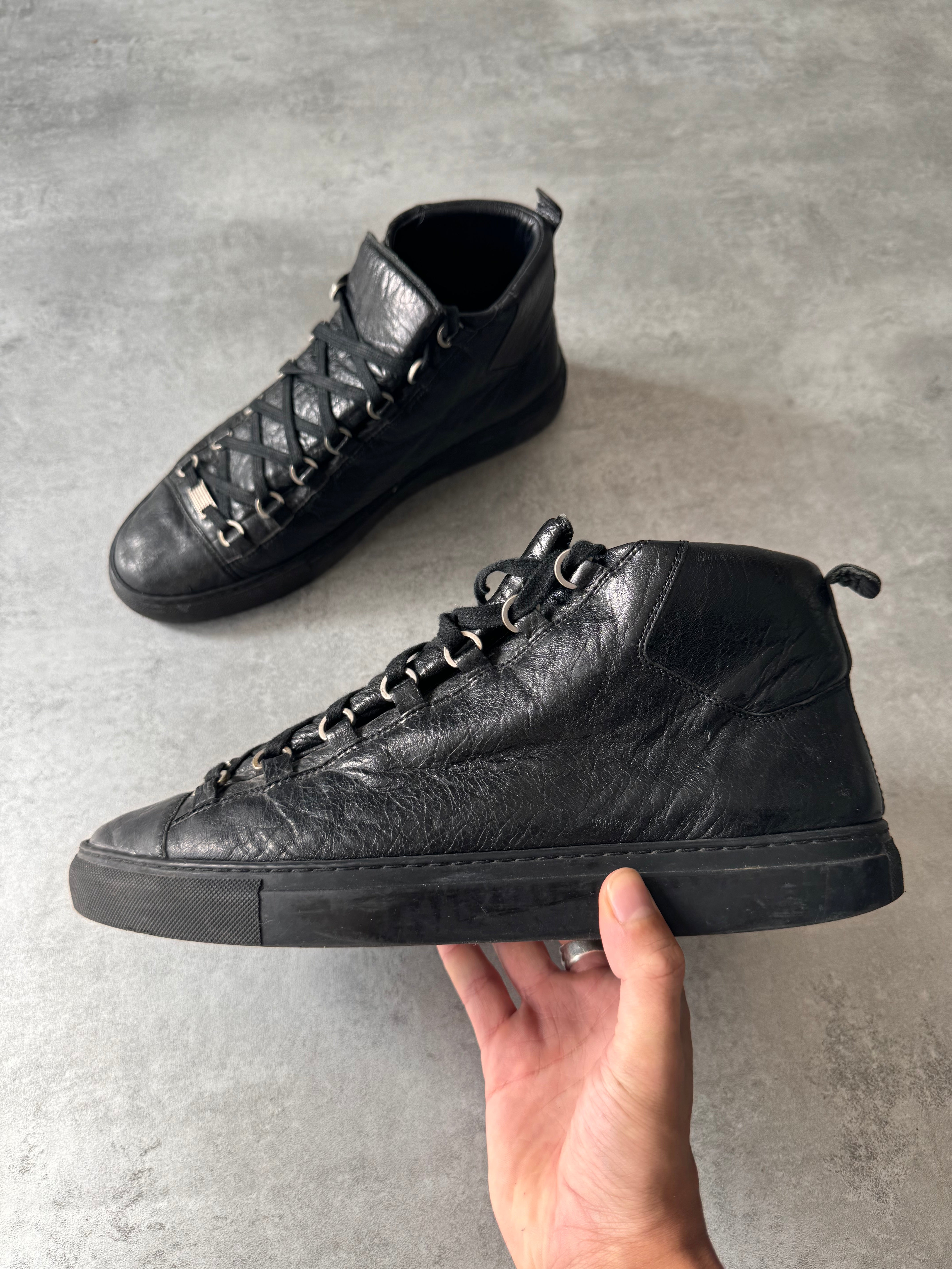 Balenciaga Arena High Black Cracked Leather Sneakers (45eu/us11