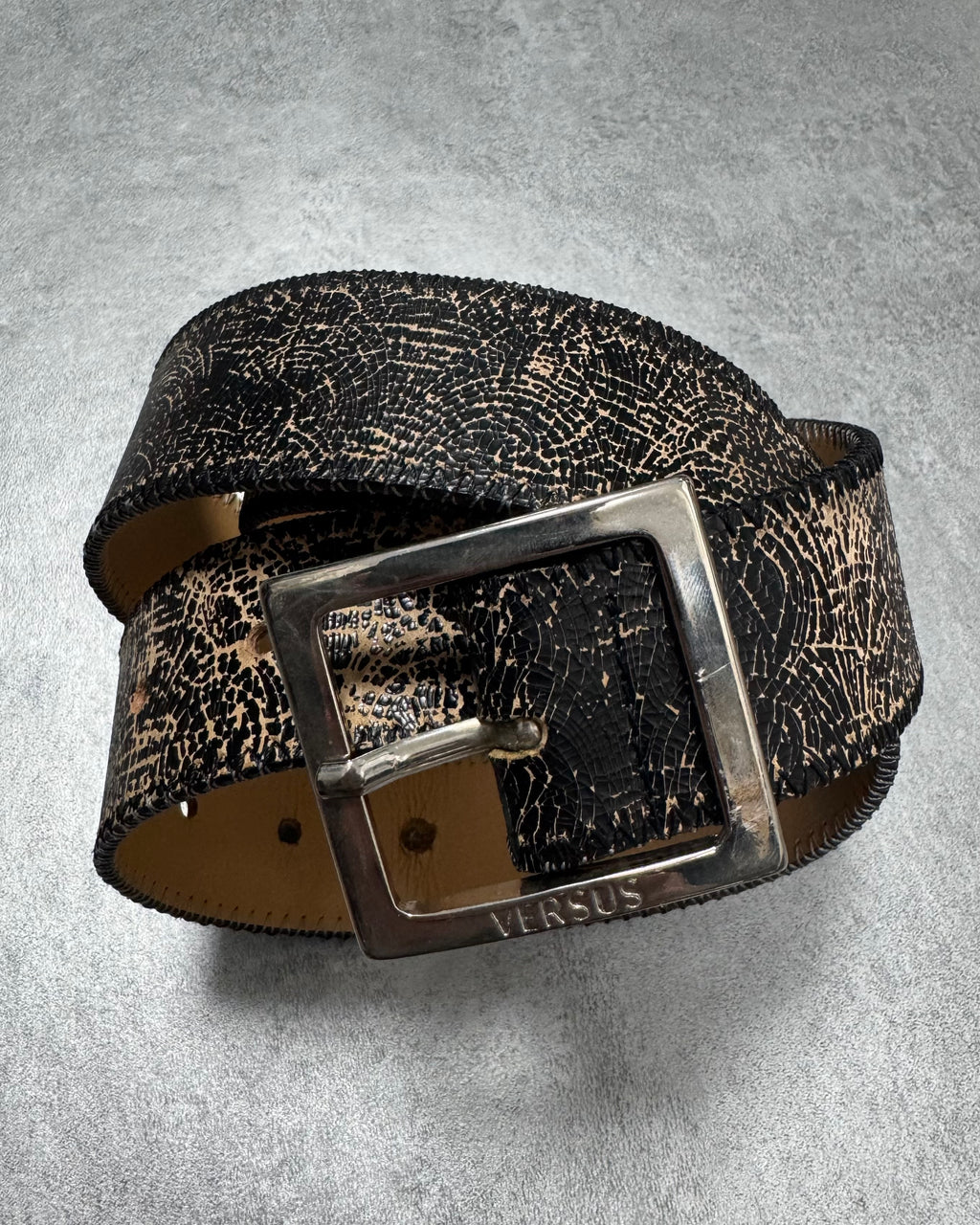 Versace Black Cracked Leather Belt