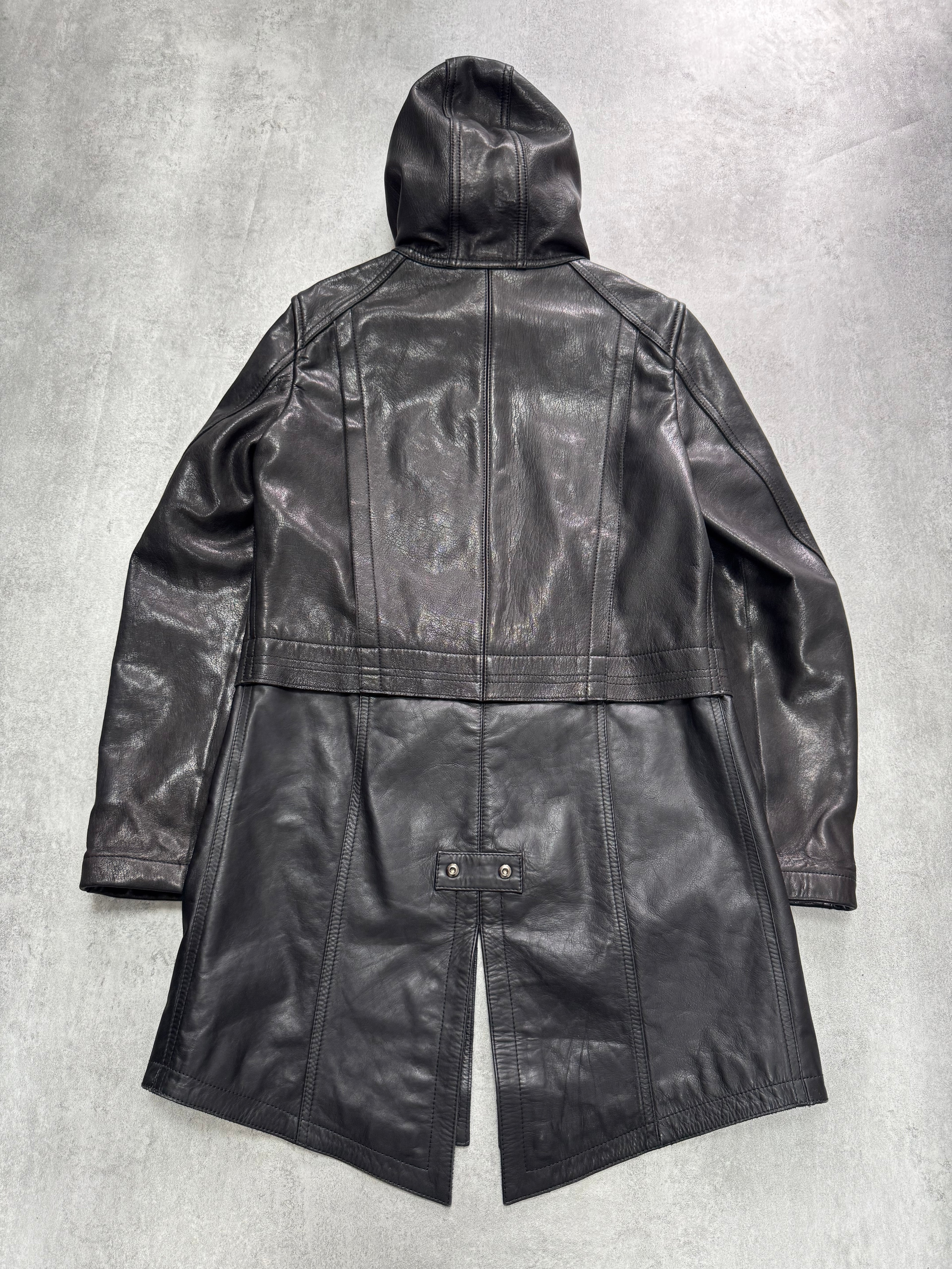 FW2012 Emporio Armani Full Zip Black Leather Long Jacket