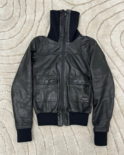 Galliano Hight Neck Leather Bomber Jacket (XXS)