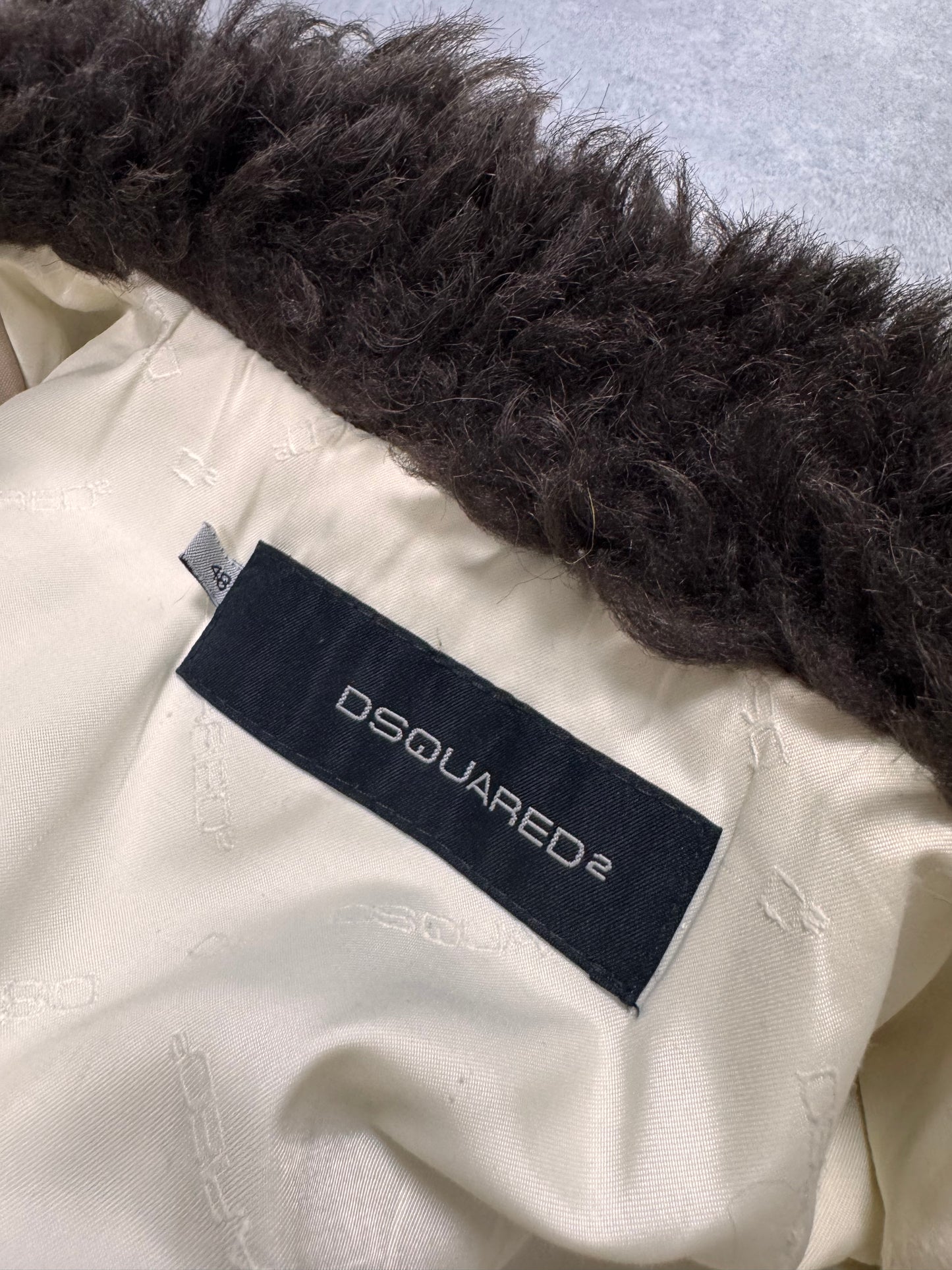 FW2005 Dsquared2 Astro Fur Collar Asymmetrical Beige Jacket (S)