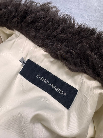 FW2005 Dsquared2 Astro Fur Collar Asymmetrical Beige Jacket (S)