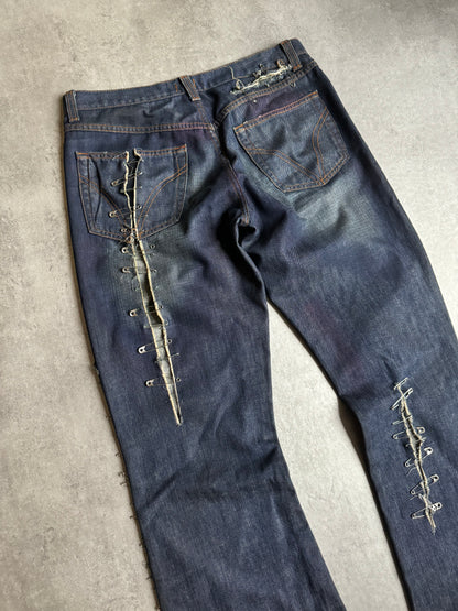 SS2001 Dolce & Gabbana Safety Spin Navy Cozy Denim Pants (M) - 3