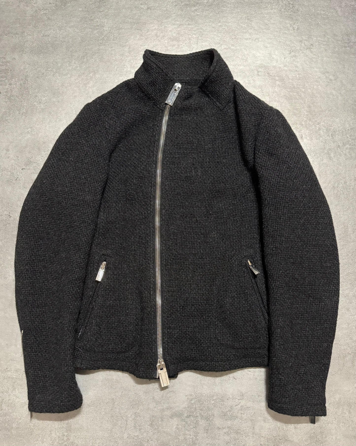 FW2015 Emporio Armani Grey Asymmetrical Wool Multi Zips Jacket (M/L) - 1