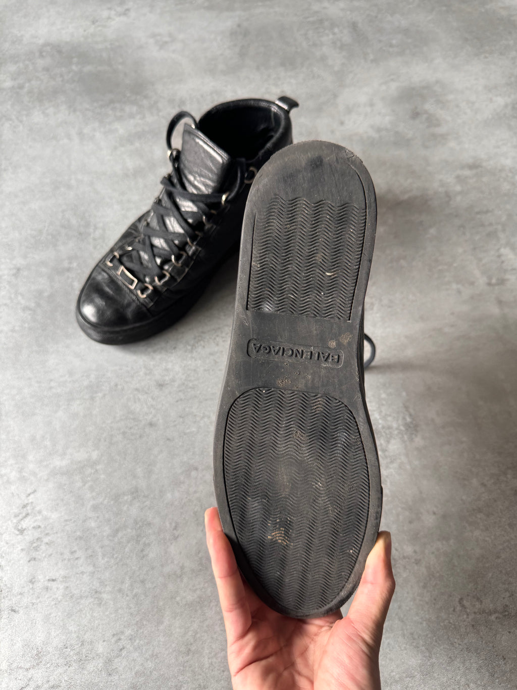 Balenciaga Arena High Black Cracked Leather Sneakers