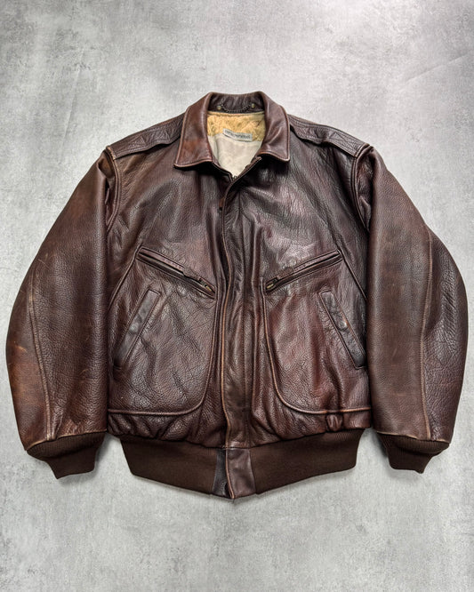 1990s Emporio Armani Brown Classic Bomber Leather Jacket (M)