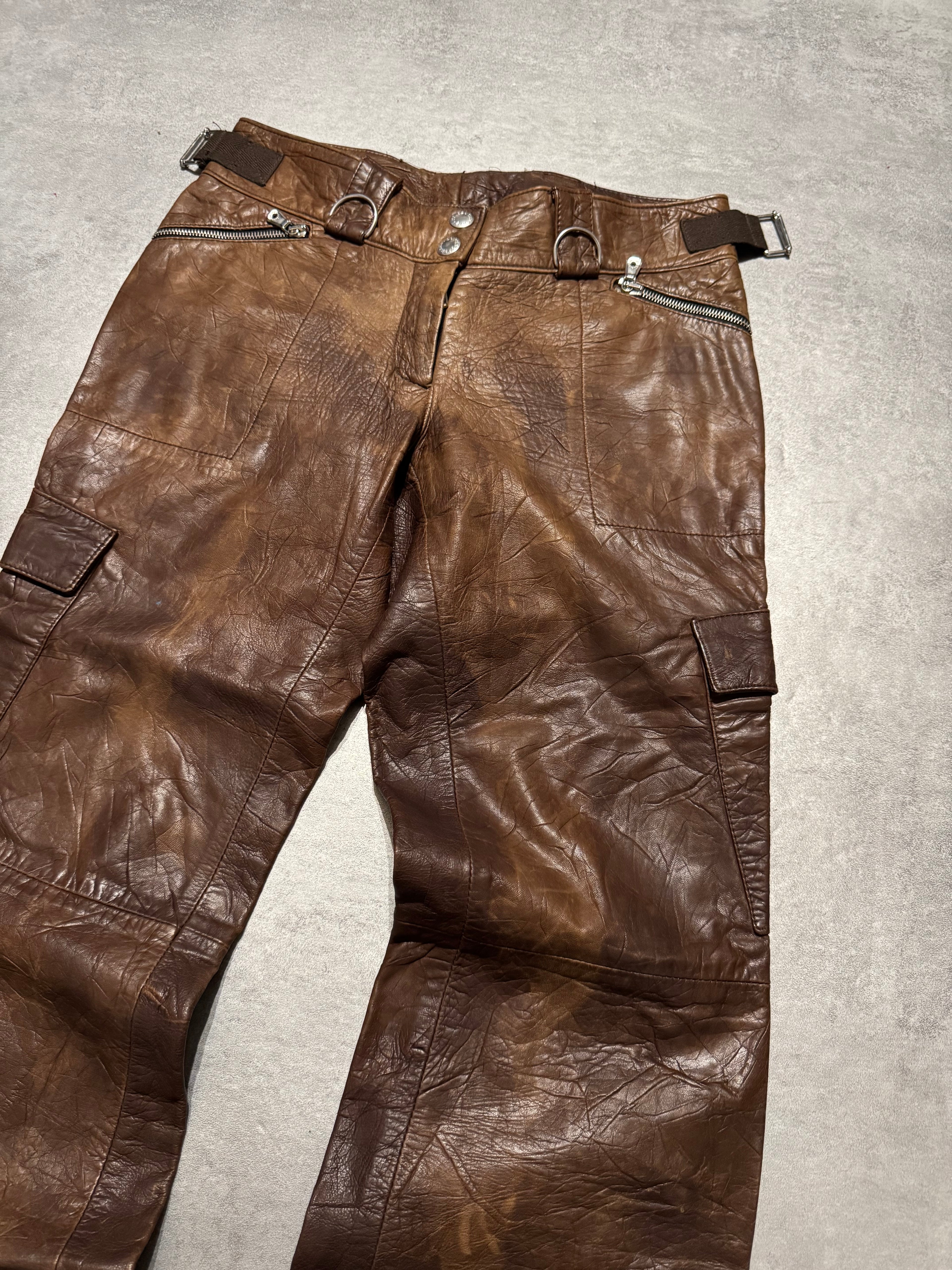 SS2004 Dolce & Gabbana Ninja Multi-Zip Brown Leather Pants