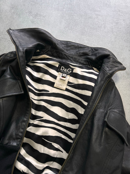 2000s Dolce & Gabbana Plissé Hybrid Leather Jacket (XS)