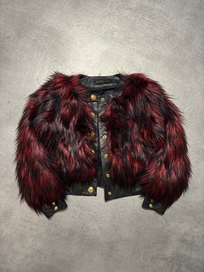 FW2015 Balmain x H&M Red Faux Fur Leather Jacket (XS) - 4