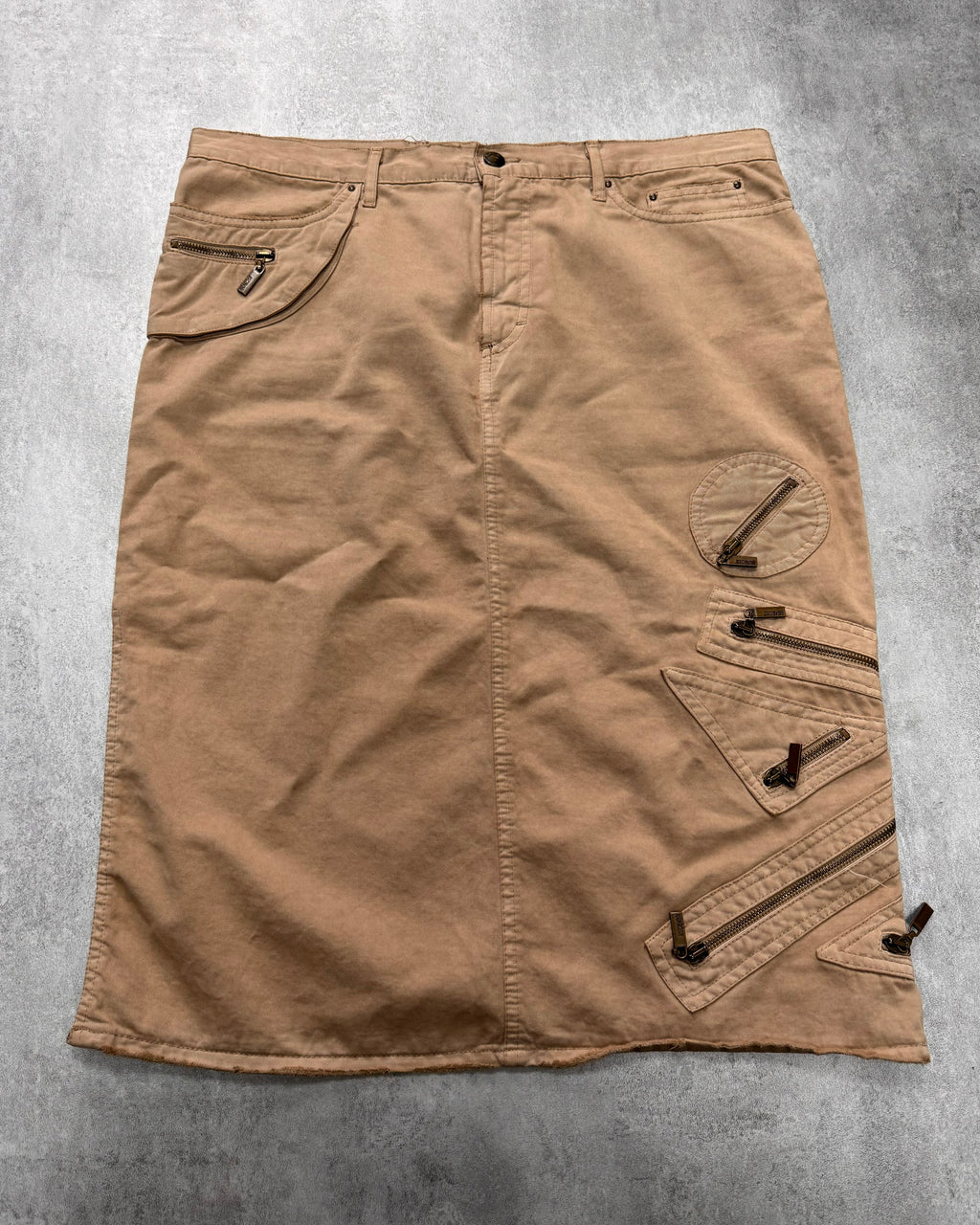 AW2004 Cavalli Geometrical Triangle Zipped Pockets Beige Skirt