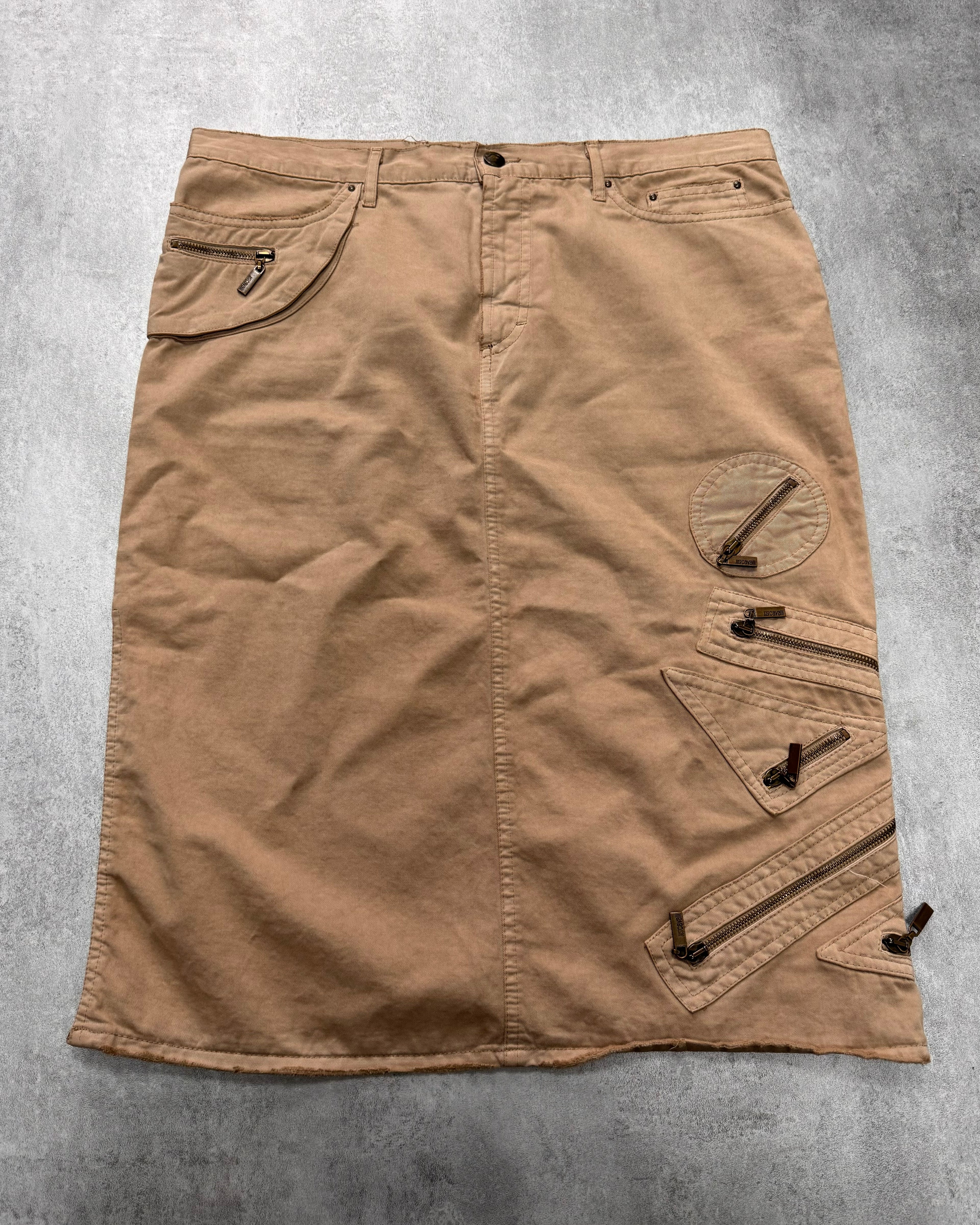 AW2004 Cavalli Geometrical Triangle Zipped Pockets Beige Skirt