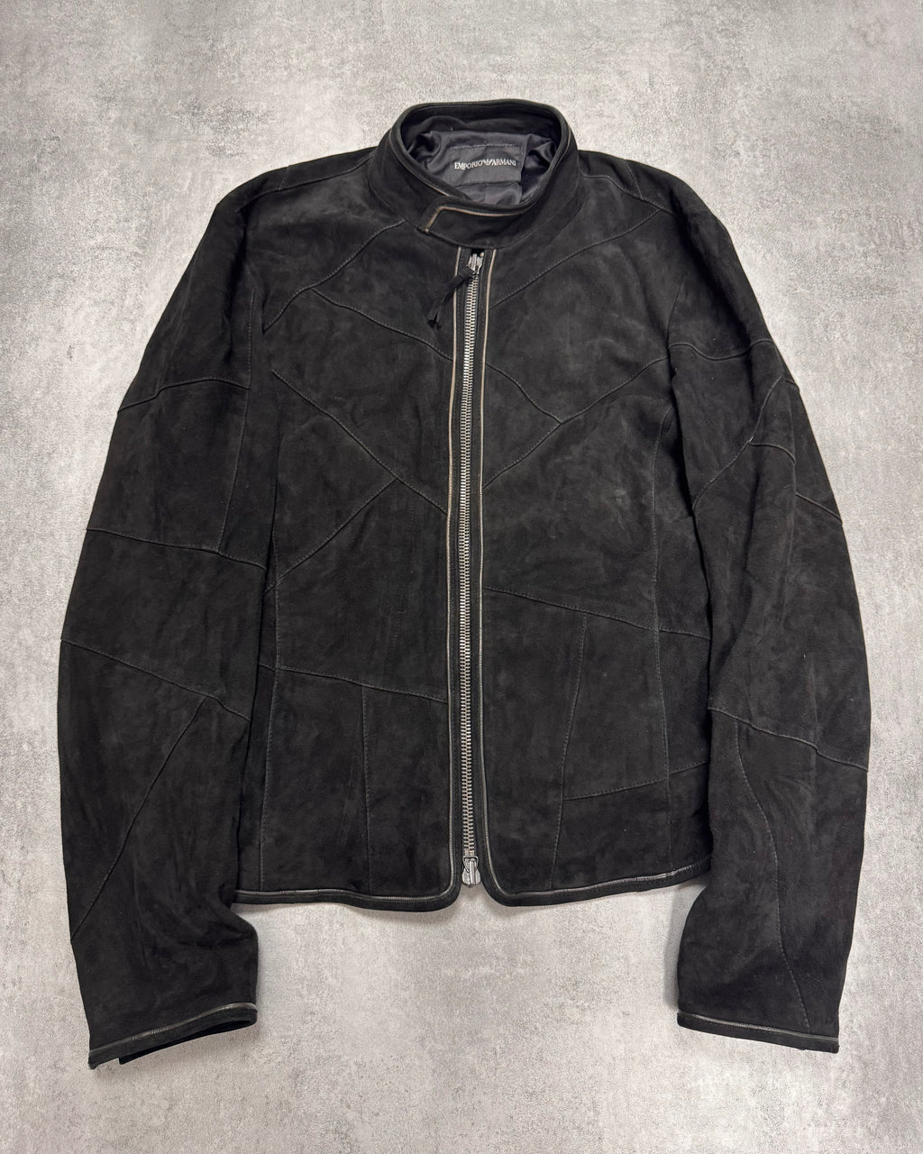 SS2011 Emporio Armani Black Patchwork Suede Goat Leather Jacket