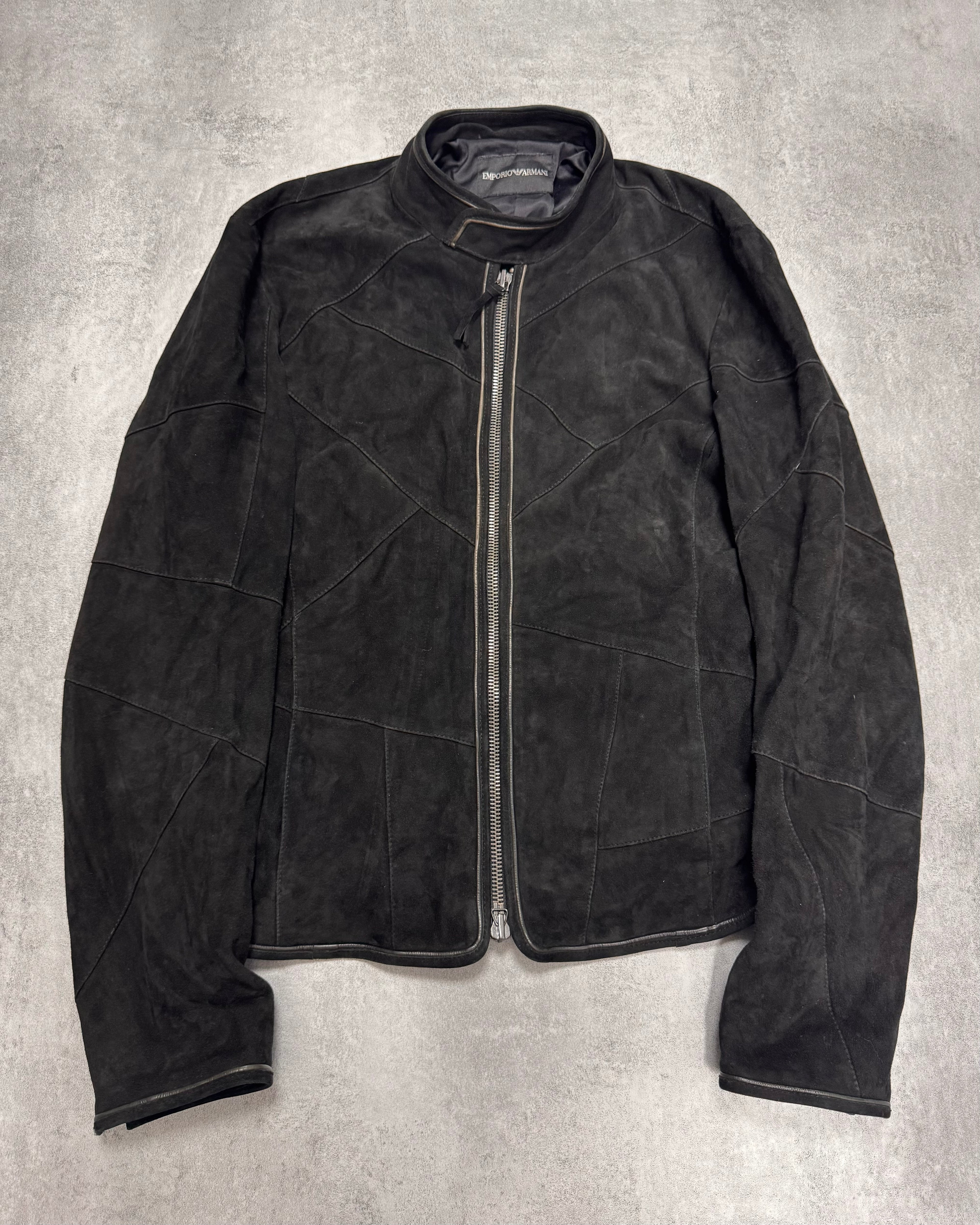 SS2011 Emporio Armani Black Patchwork Suede Goat Leather Jacket