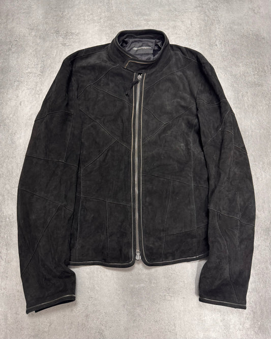 SS2011 Emporio Armani Black Patchwork Suede Goat Leather Jacket (M)