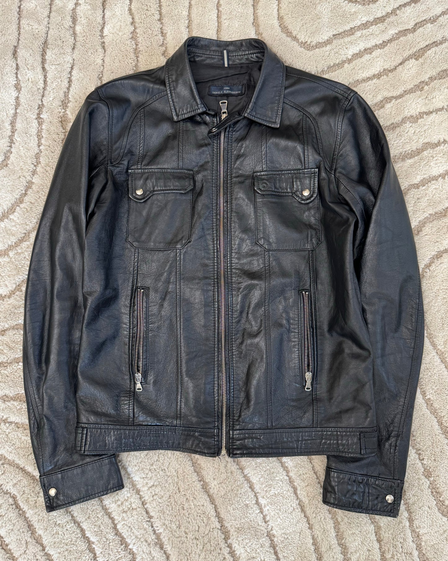 2000s Daniele Alessandrini Minimalist Leather Jacket (L)