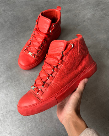 Balenciaga Arena High Red Cracked Leather Sneakers (44eu/us10)