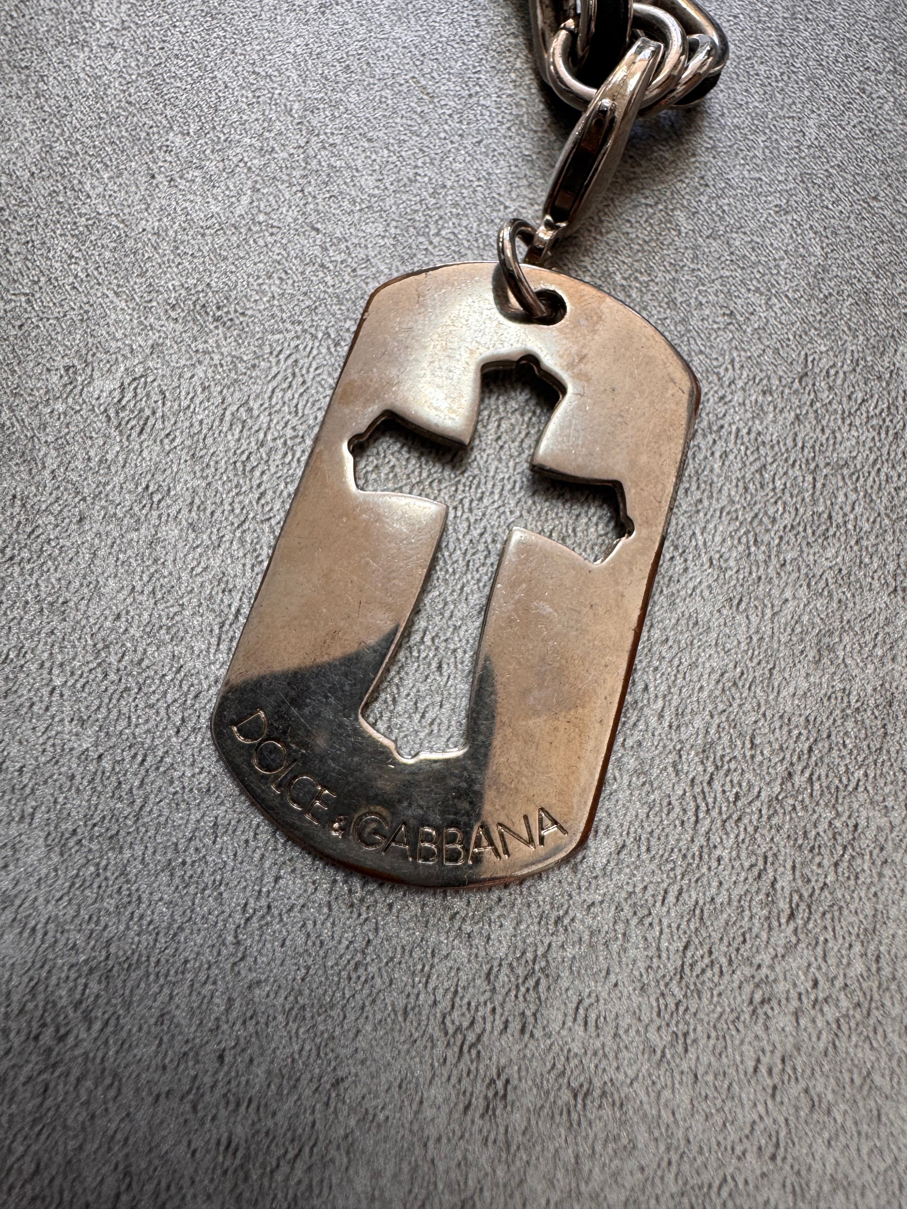 Dolce & Gabbana Dog Tag Cross Stainless Pendant Leather Necklace