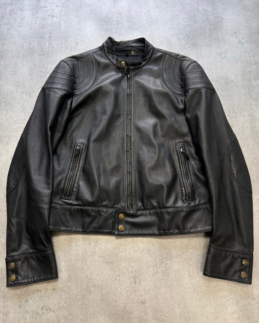 2000s Just Cavalli Dark Biker Leather Jacket (L)