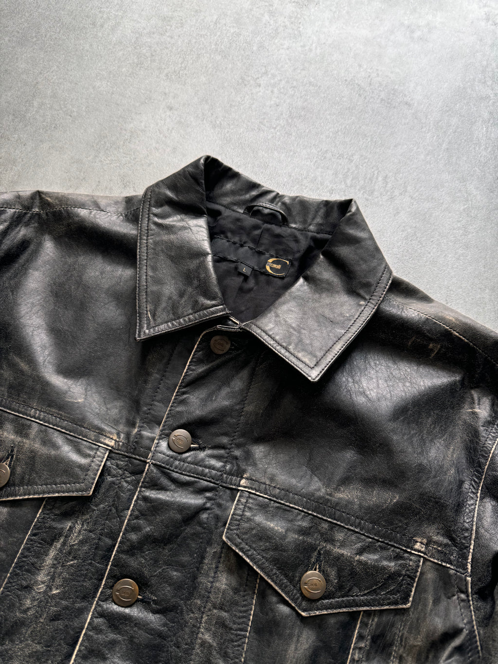 2000s Cavalli Brut Raw Leather Jacket