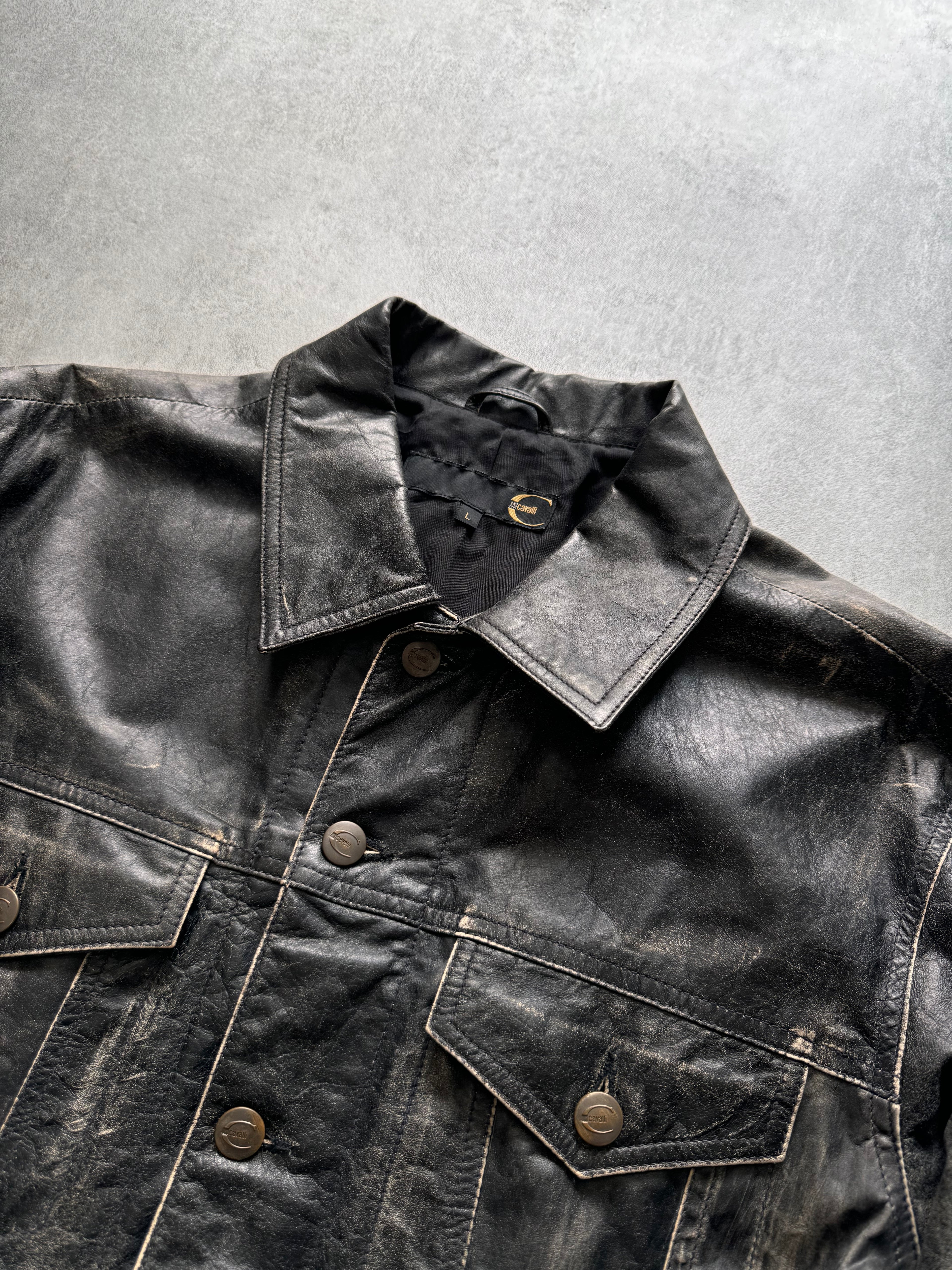 2000s Cavalli Brut Raw Leather Jacket