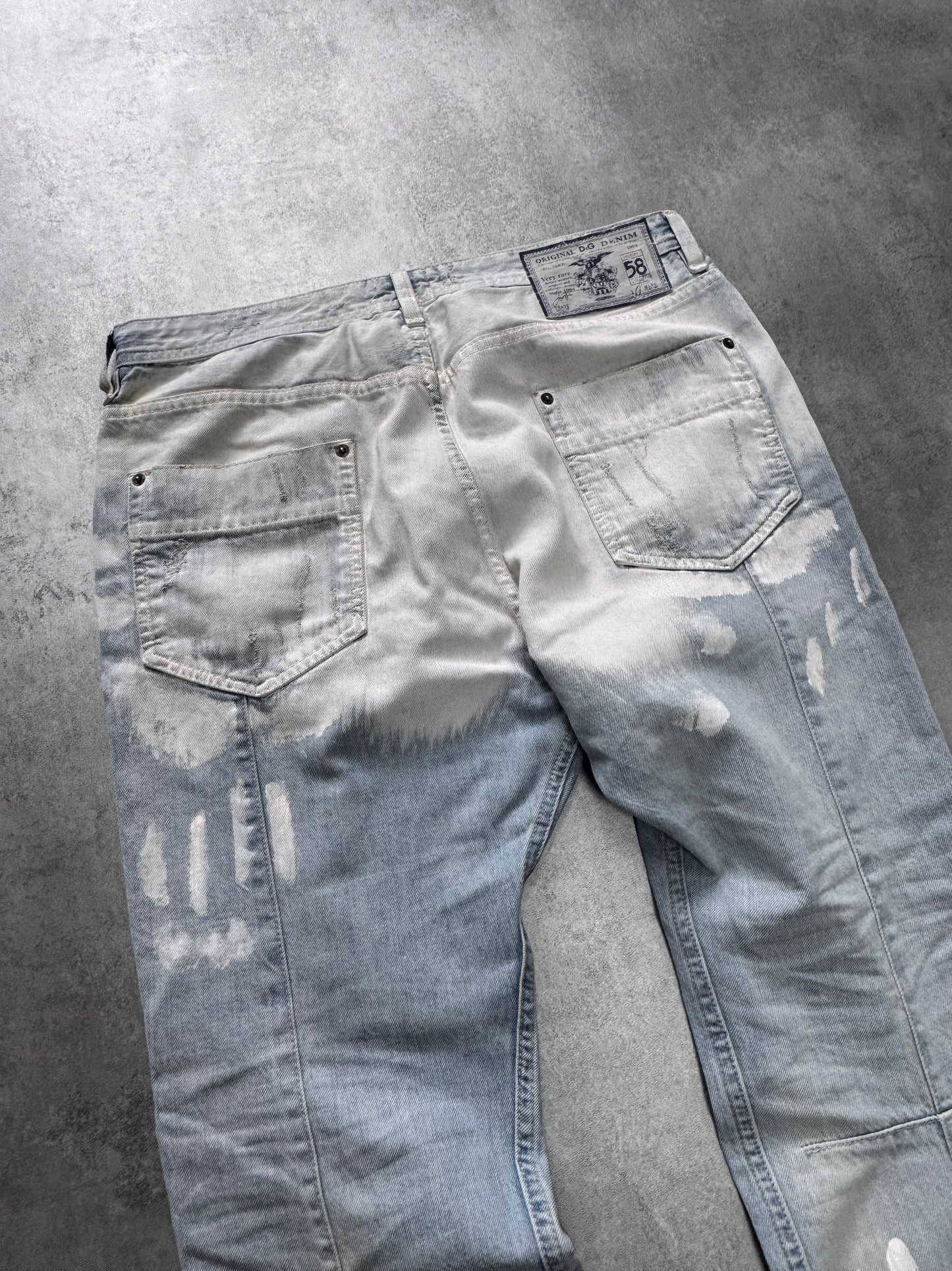 2000s Dolce & Gabbana Hand-Painted White Blue Distressed Denim Jeans (S/M)