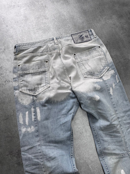 2000s Dolce & Gabbana Hand-Painted White Blue Distressed Denim Jeans (S/M)