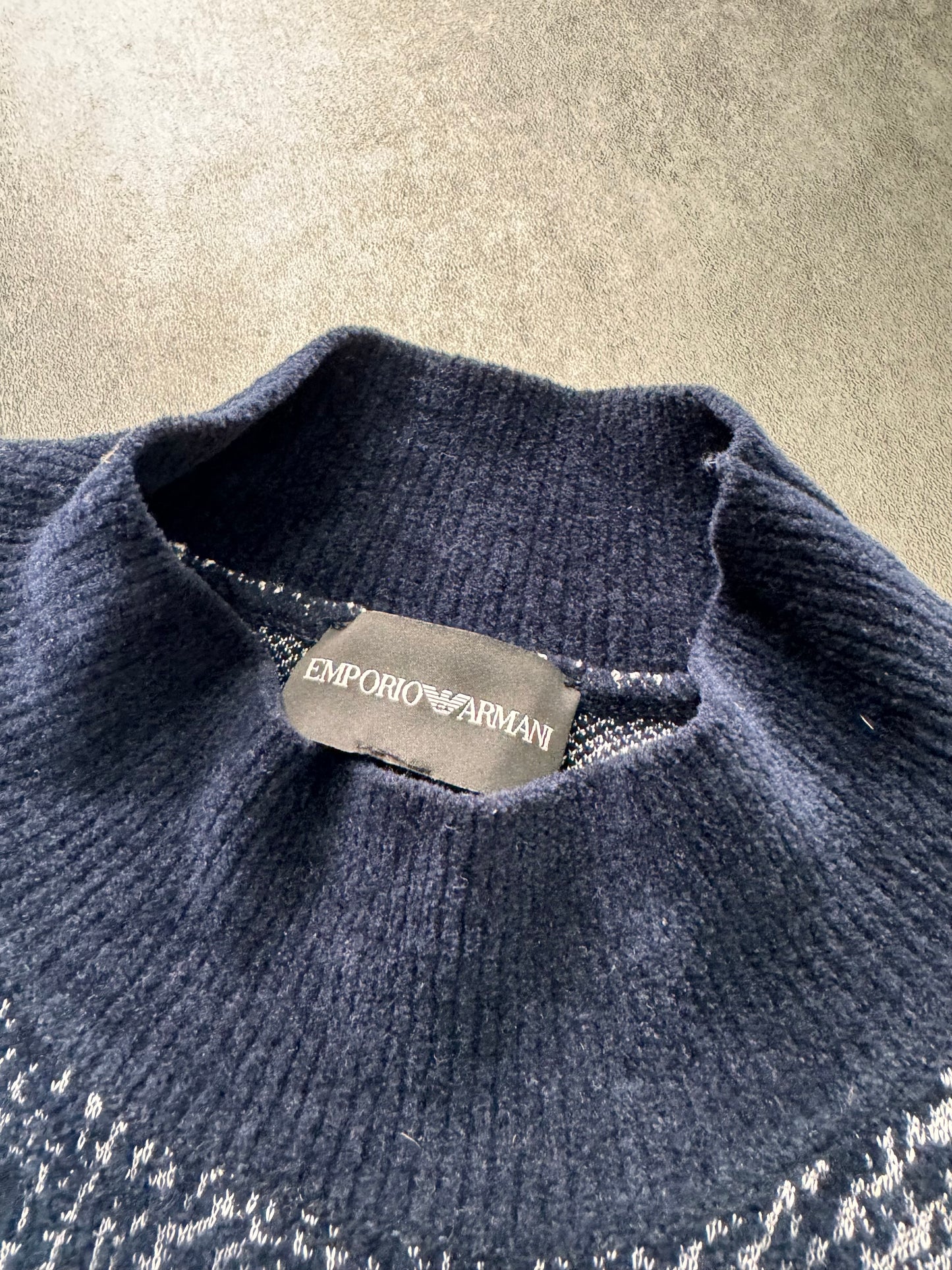 SS2020 Emporio Armani Mountain Landscape High Neck Navy Sweater (L)