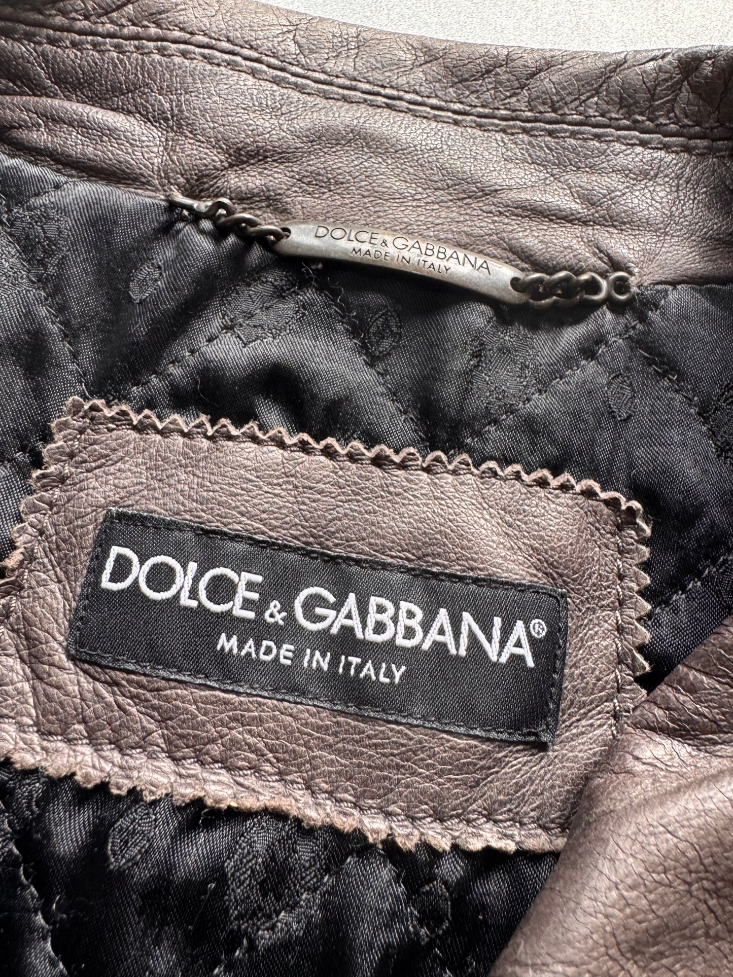 2000s Dolce & Gabbana Grey Lambskin Leather Jacket (L)