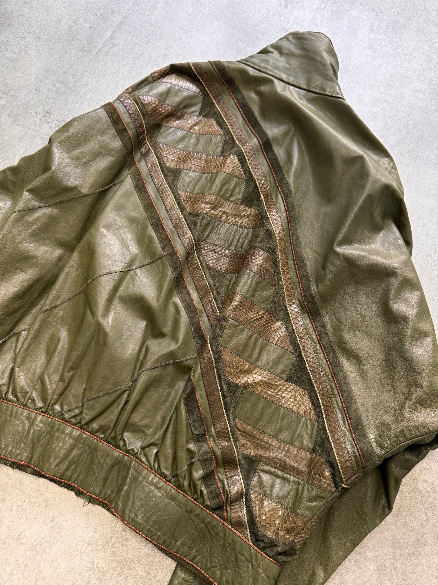 1980s Roberto Cavalli Hybrid Python Kaki Leather Jacket (S/M)