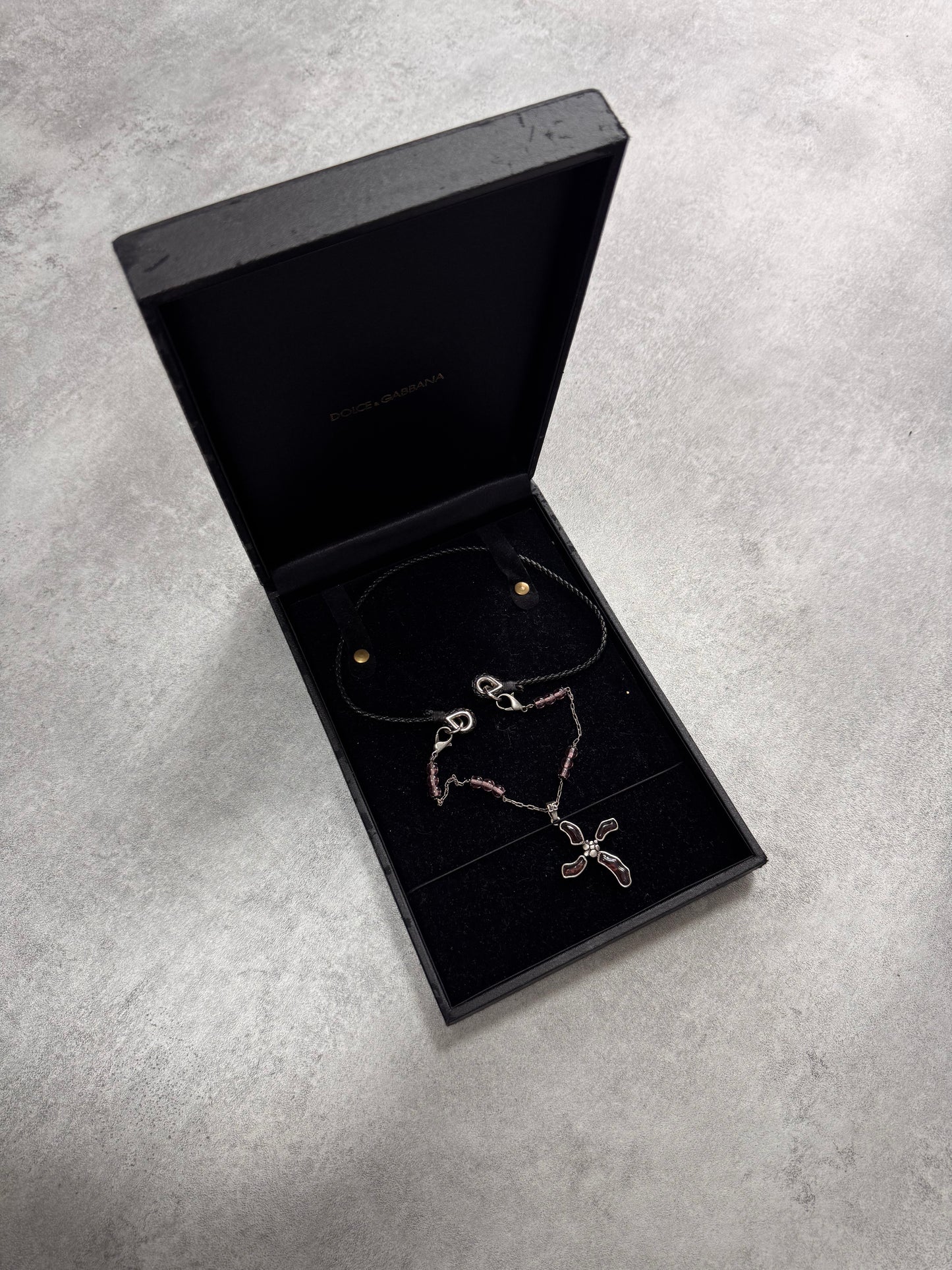 2000s Dolce & Gabbana Fantasy Cross Pendant Hybrid Leather and Steel Necklace (OS)