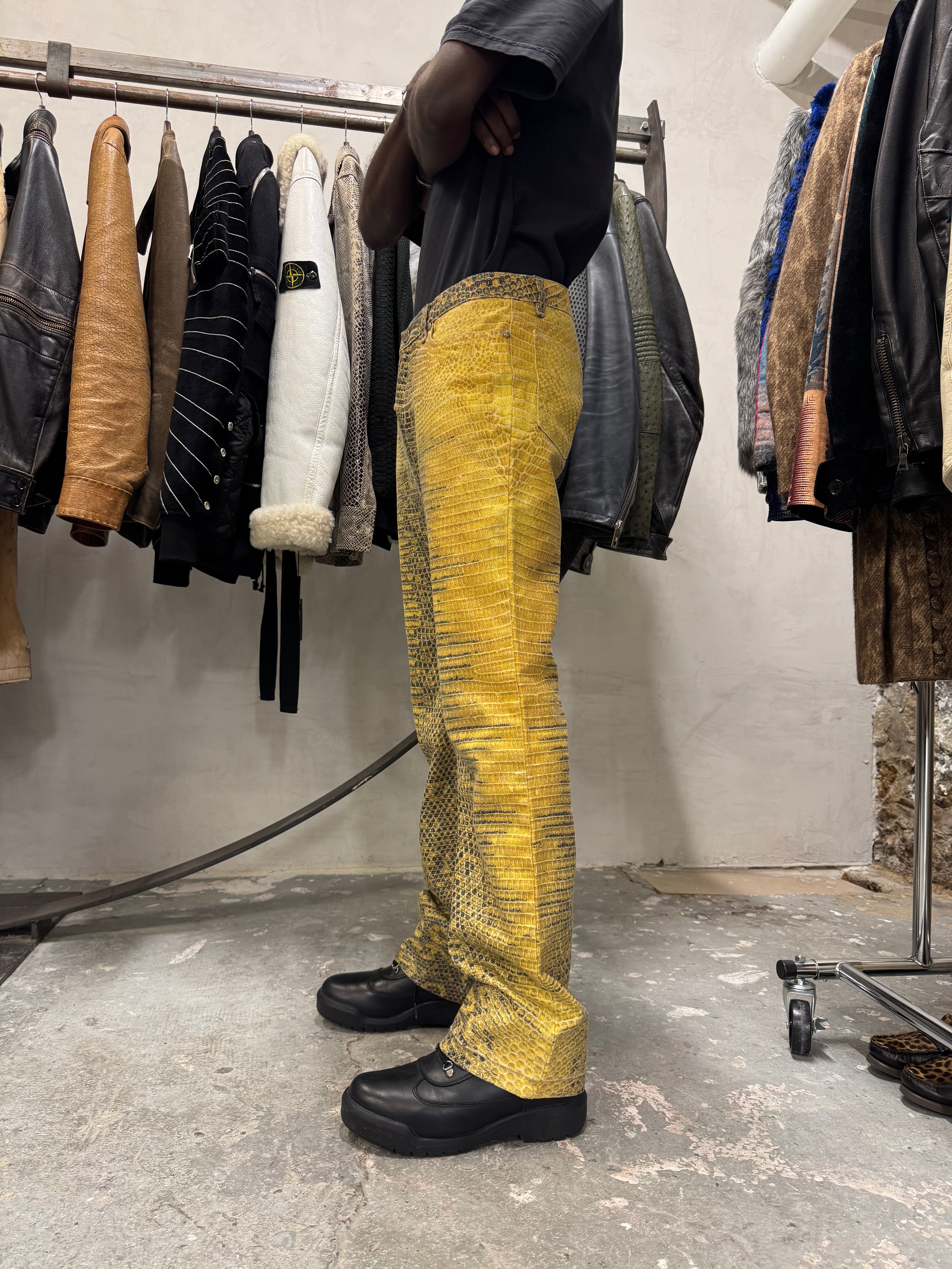 1990s Roberto Cavalli Bees Yellow Scales Pants