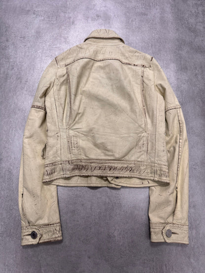 SS2004 Dsquared2 Beige Cropped Asymmetrical Aged Leather Jacket (XS)