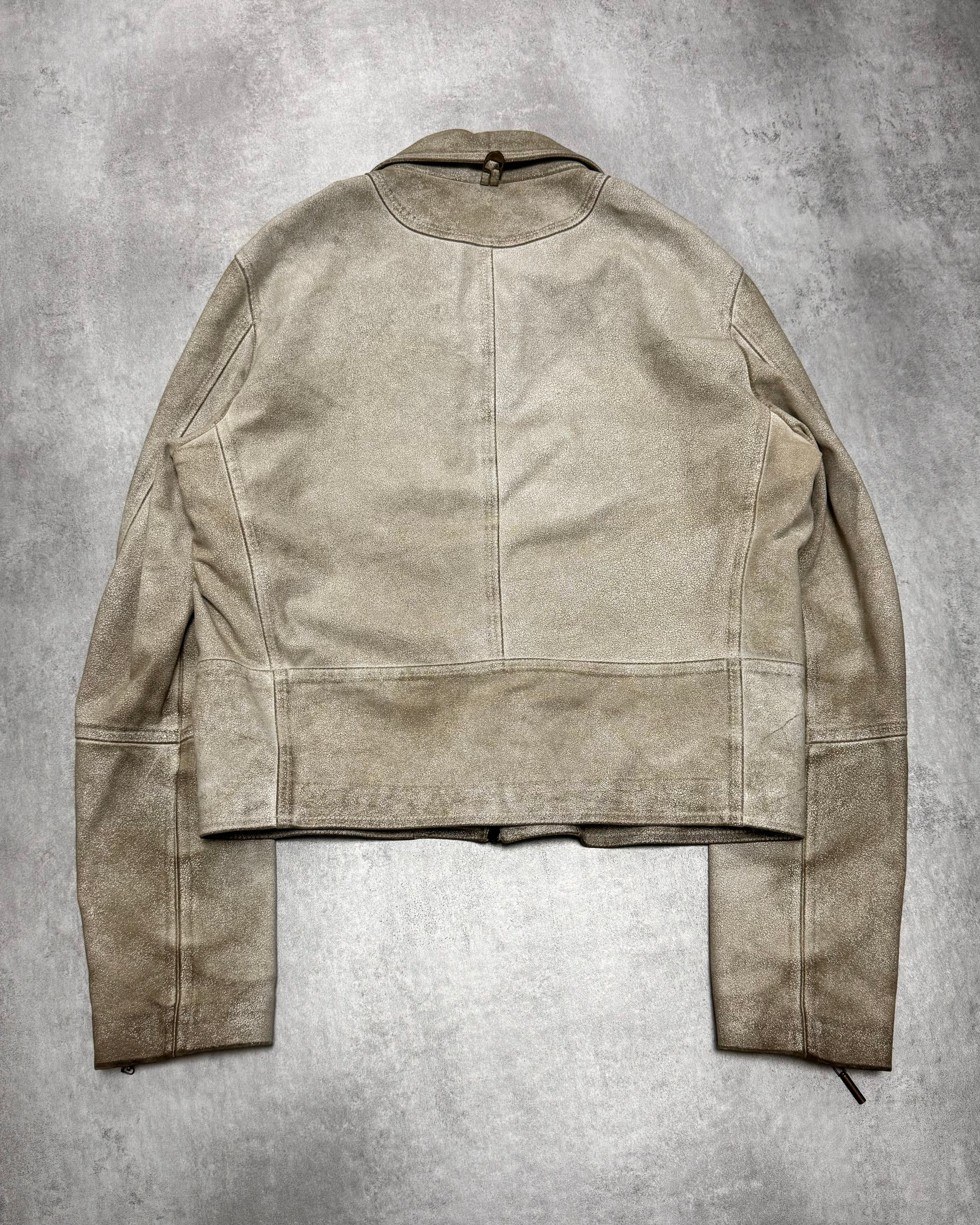 2000 年代 Just Cavalli 短款裂纹皮夹克（M/L）