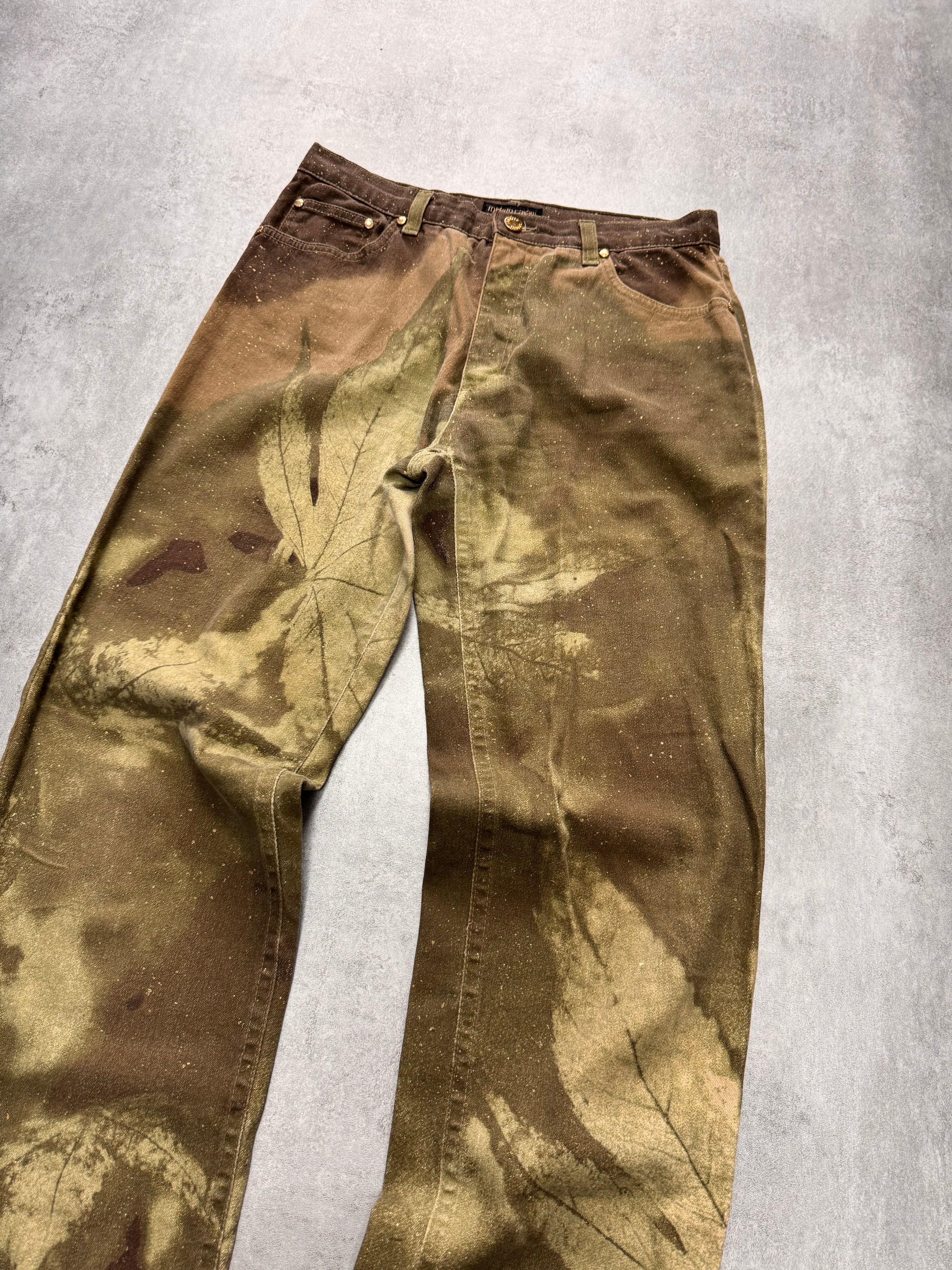 2000s Roberto Cavalli Fantasy Leaves Print Pants