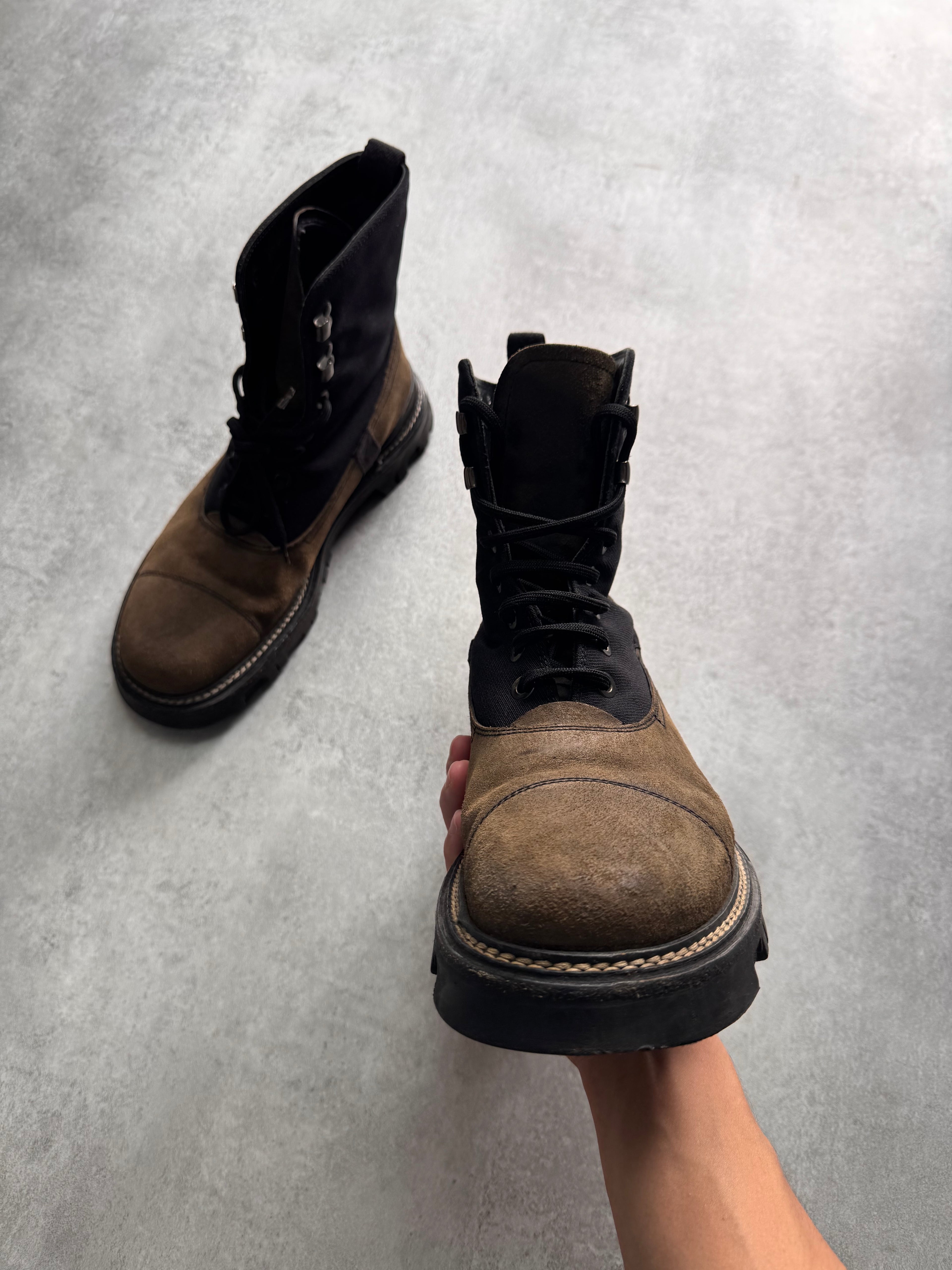 2000s Prada Hiking Suede Hybrid Leather Boots