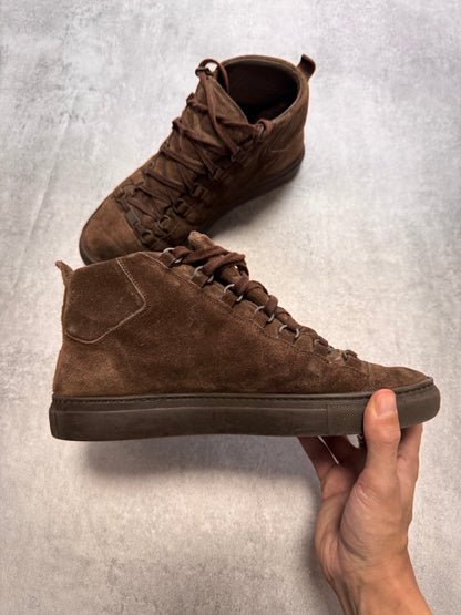 Balenciaga Arena High Brown Suede Leather Sneakers (42eu/us8,5)