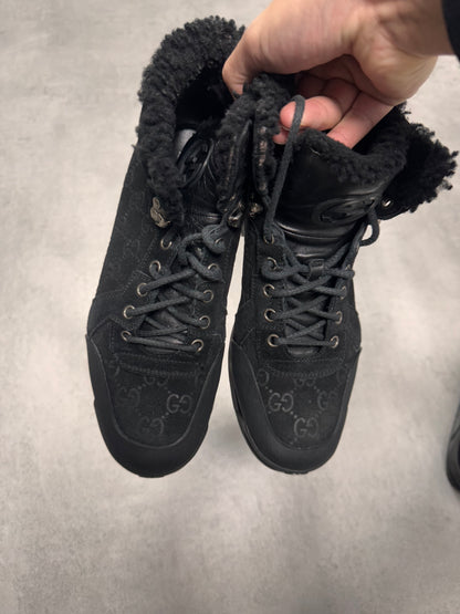 Gucci Monogram Black Suede Leather Hiking Boots (40eu/us7)